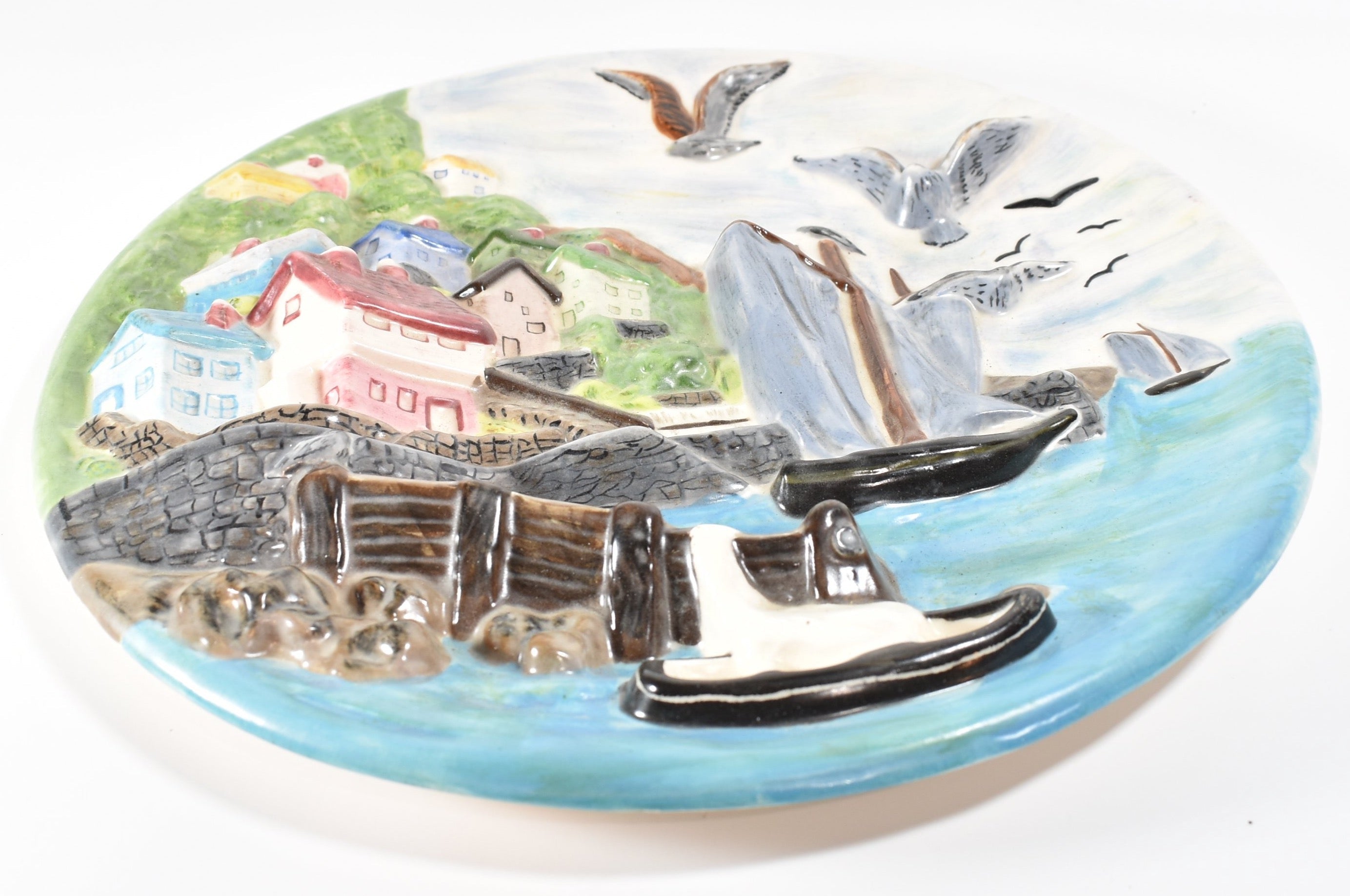 Ocean Side hand made plate Hand painted used