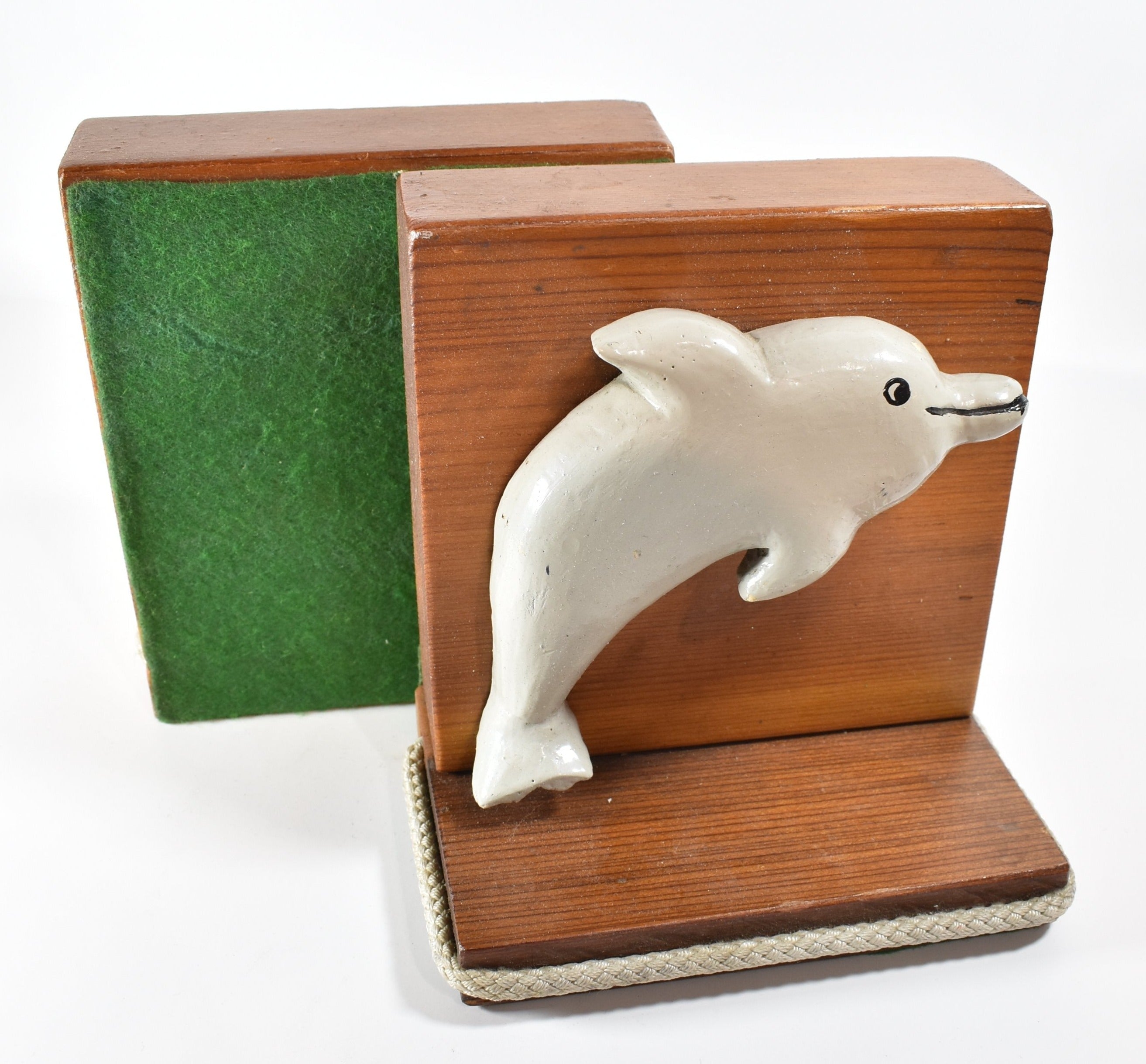 Vintage Book Holders Dolphins Wood Unique Made Collectible Set used Book Ends