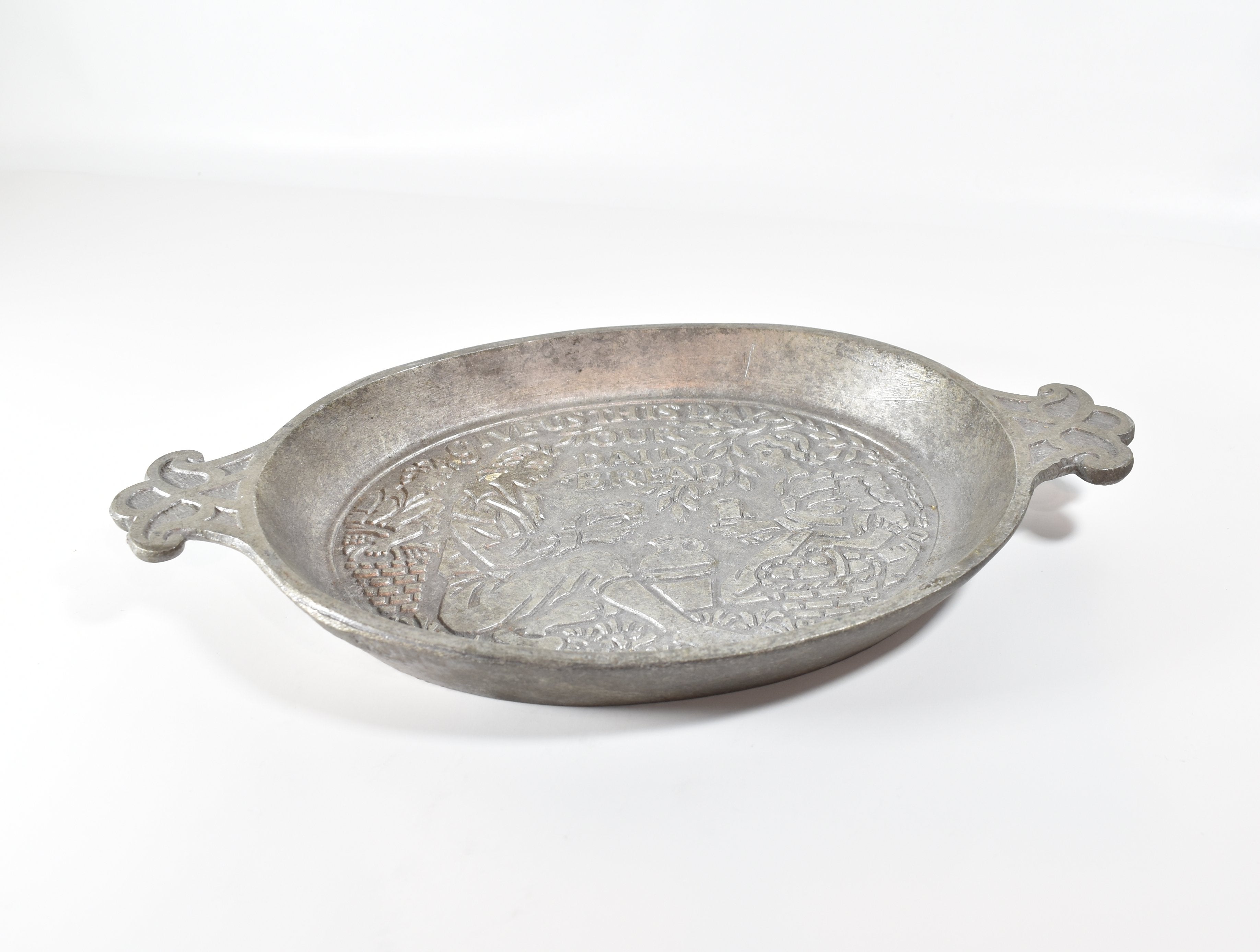 Metal Bread Plate Silver Give us this Dailey Bread used tray Vintage item Phila