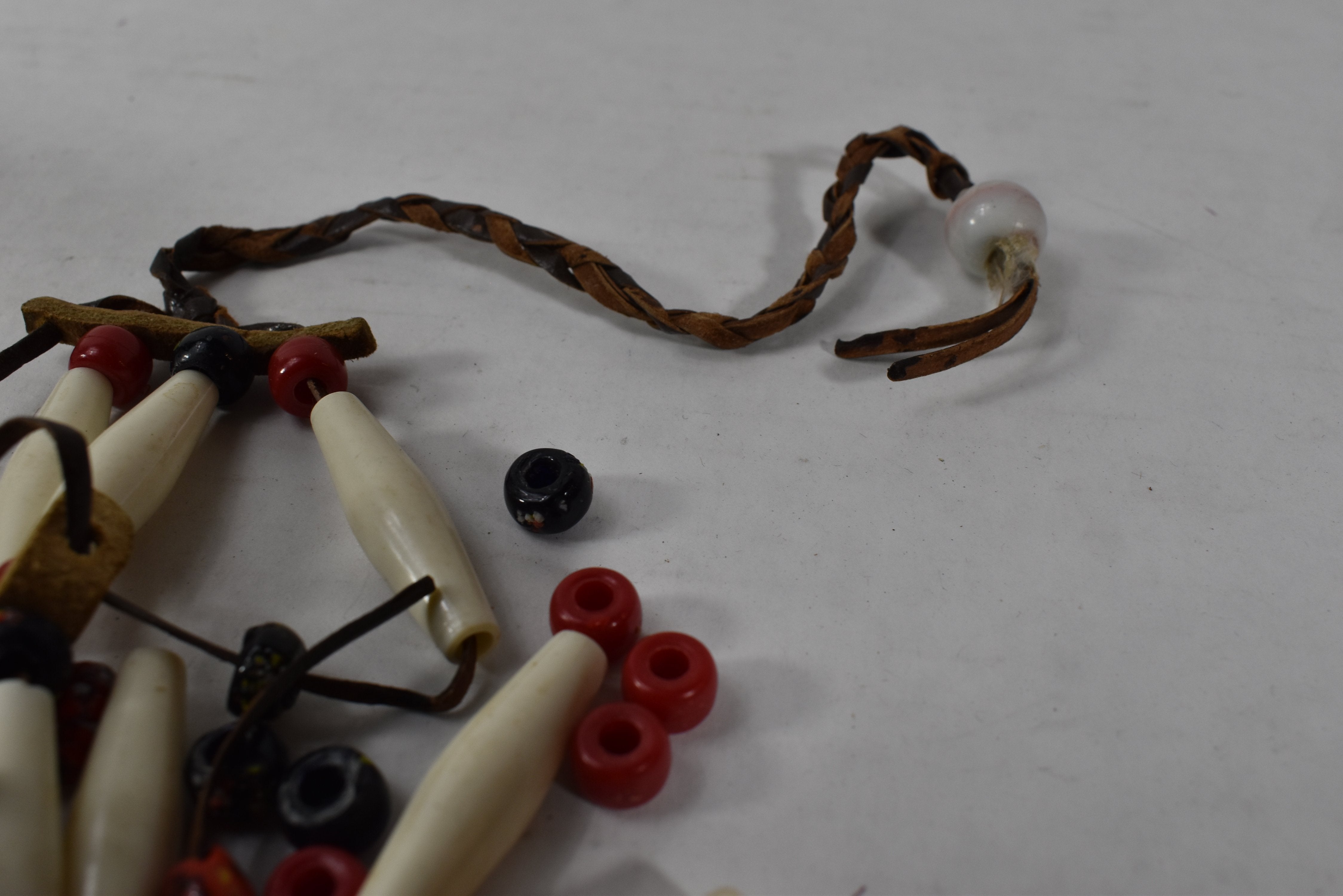 1950s Native American Dress Decor Beads Leather Plastic Pieces (damaged)