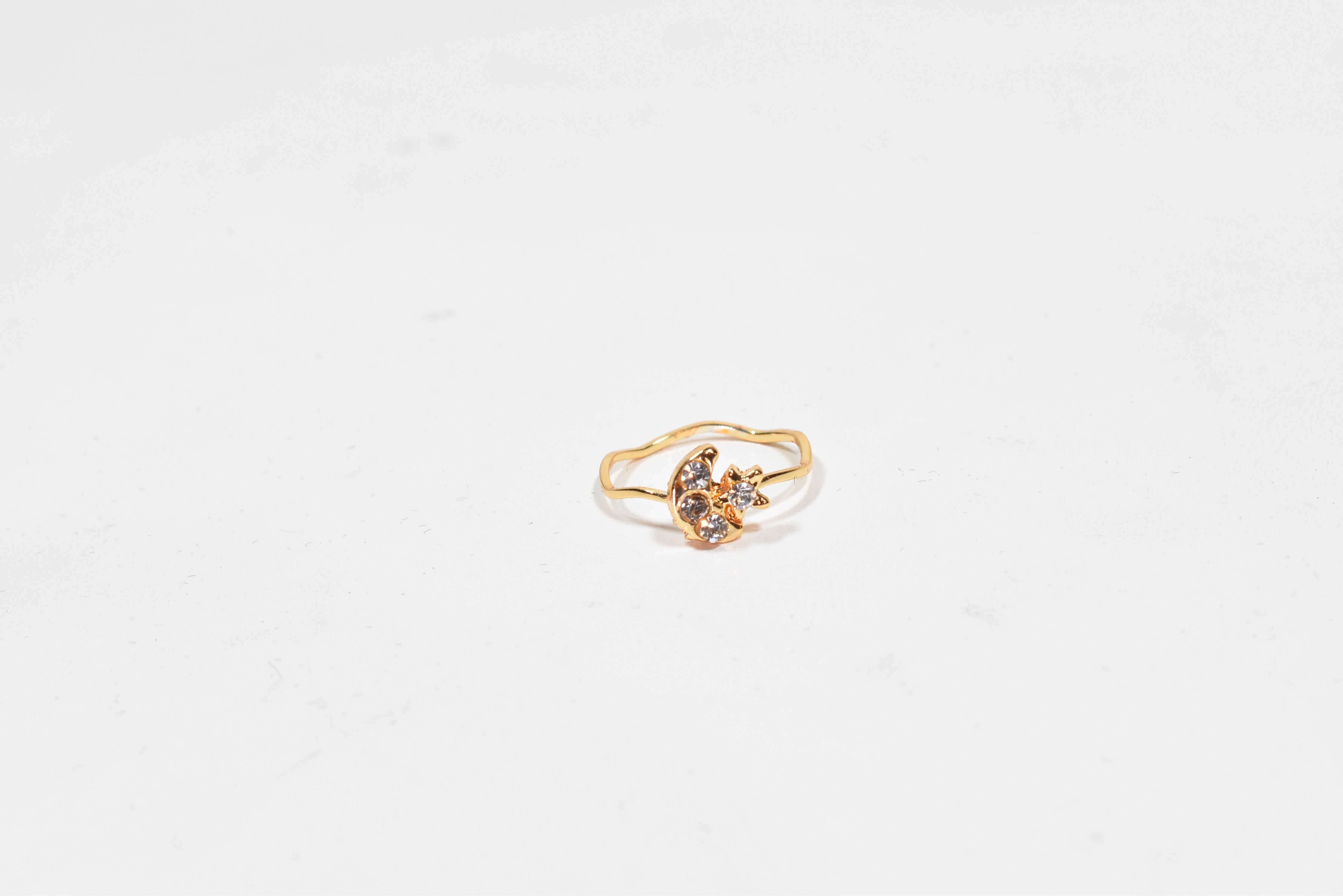 Star and moon gold band ring size 6 Used Crystal April -00059