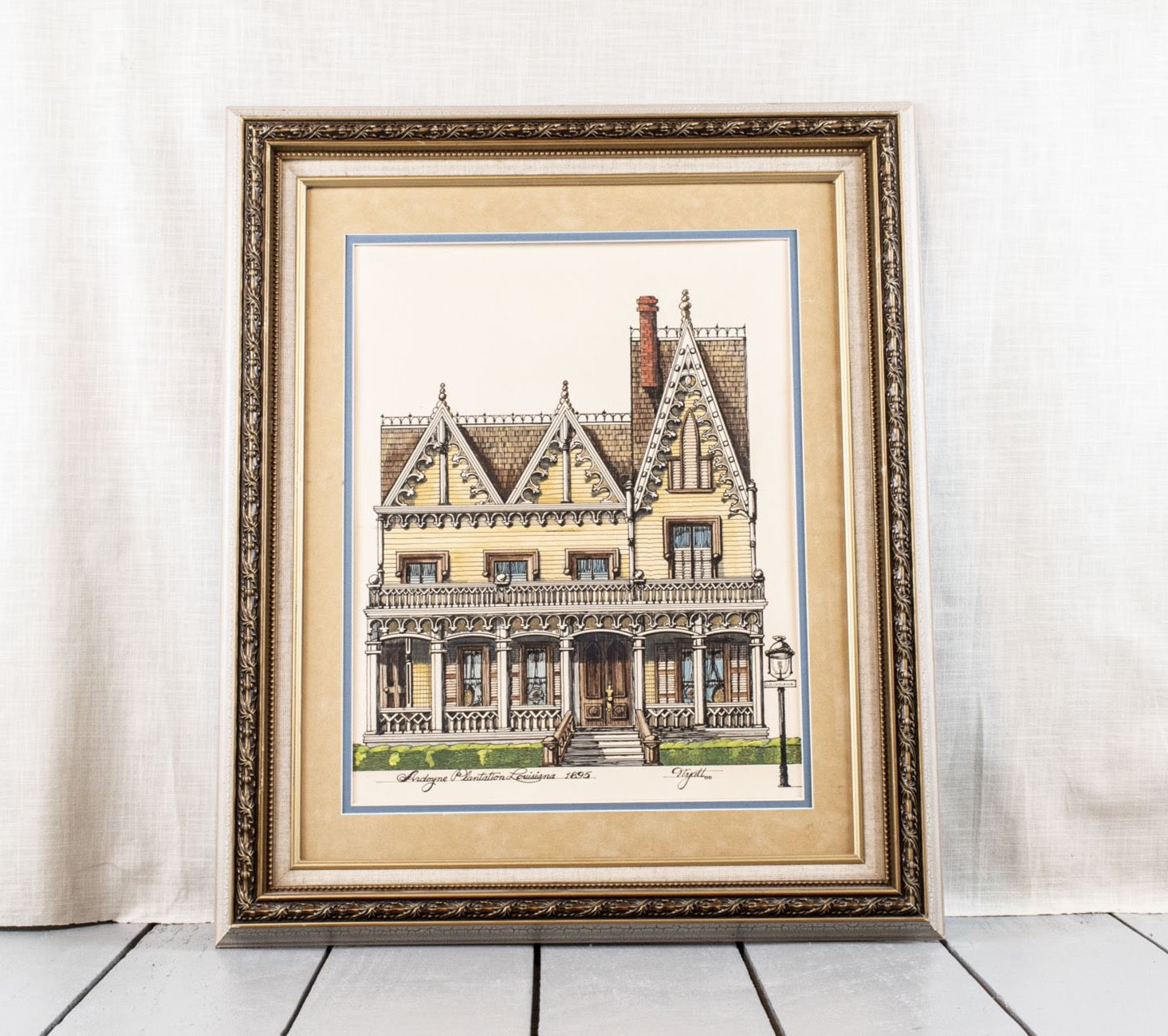 Ardoyme Plantation Louisiana 1895 Original Artwork Framed Victorian Home Sketch
