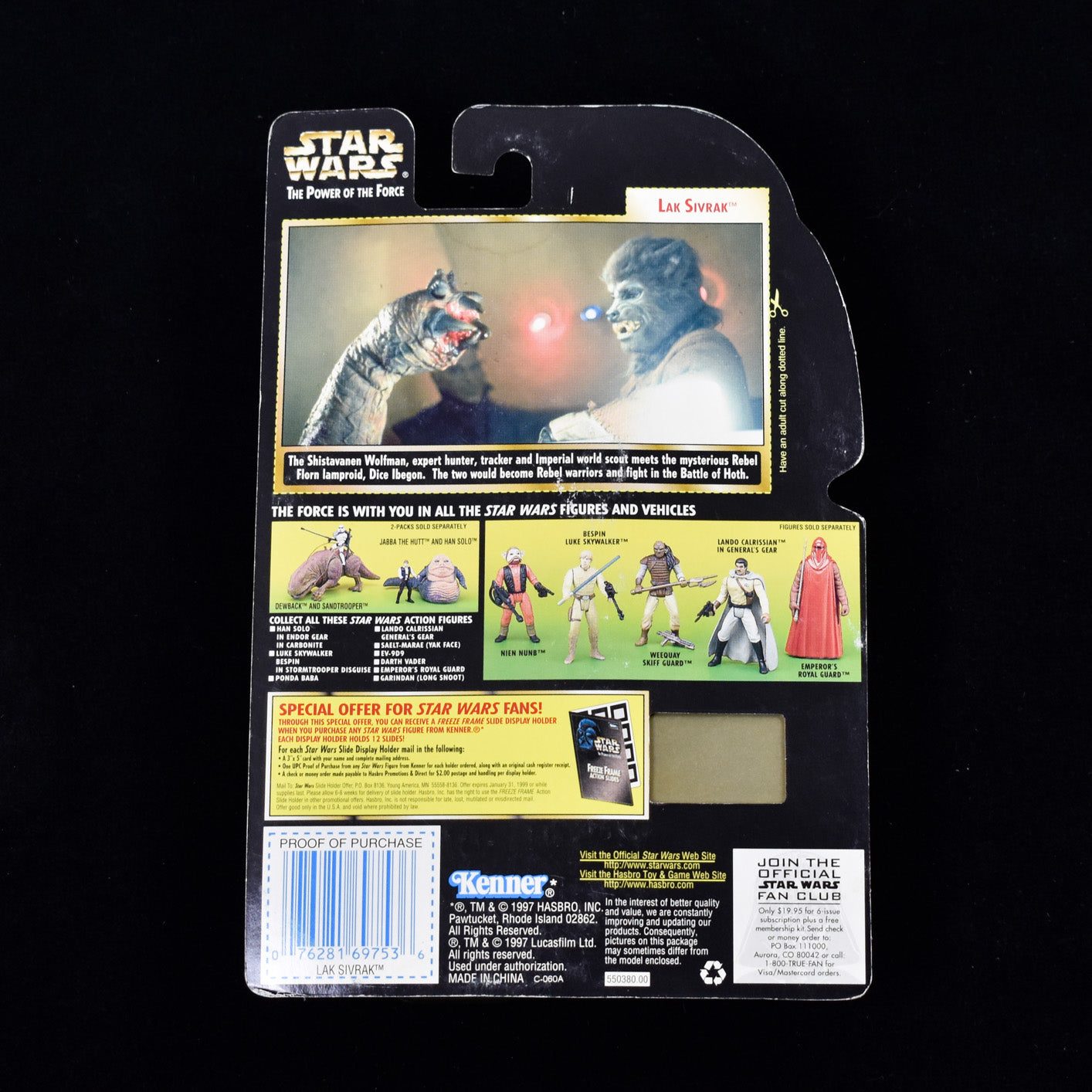 Star Wars Power of the force Action Figure Lak Sivrak Freeze frame 1997 Green Card
