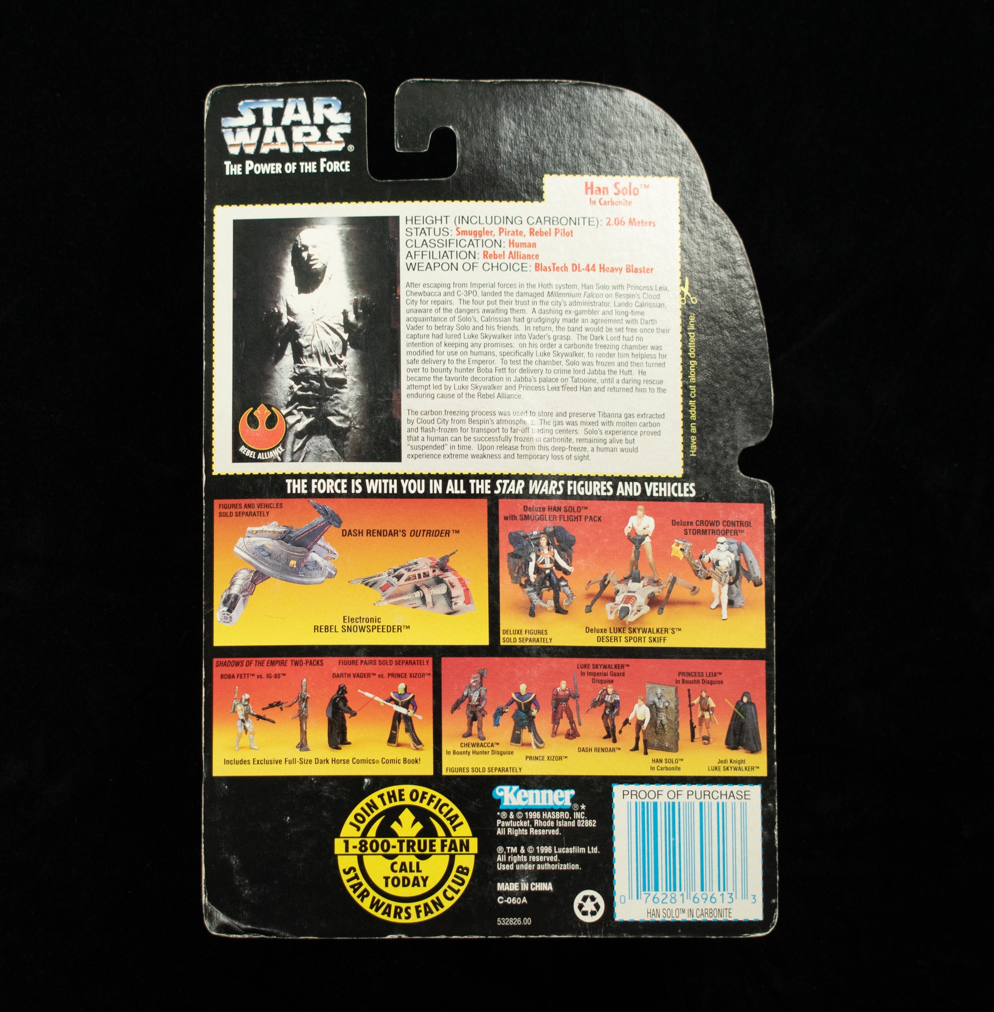 Star Wars Power Of the Force Orange Card Han Solo Carbonite