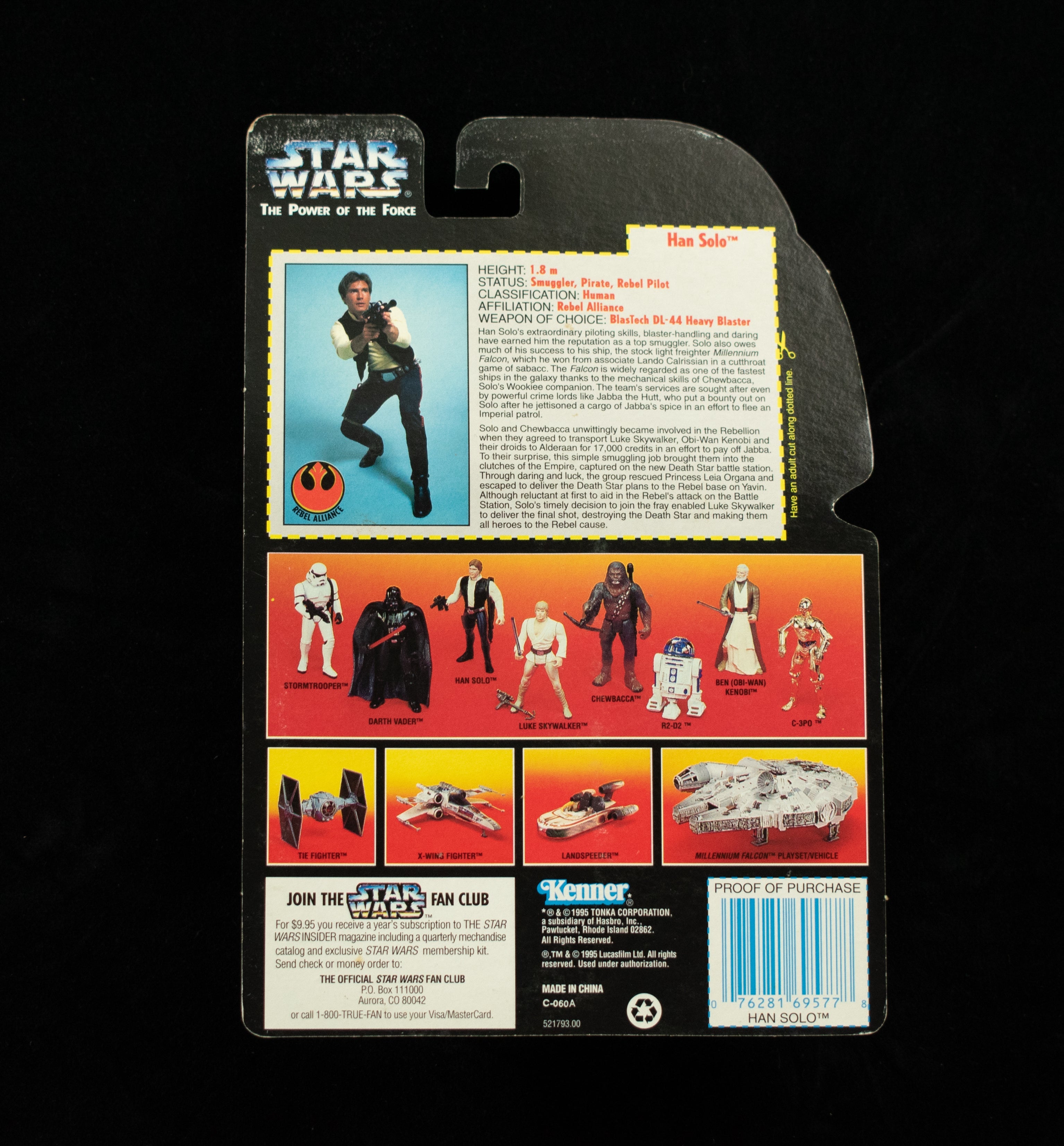 Star Wars Power Of the Force Orange Card Han Solo 1995 kenner Heavy Assault Rifle