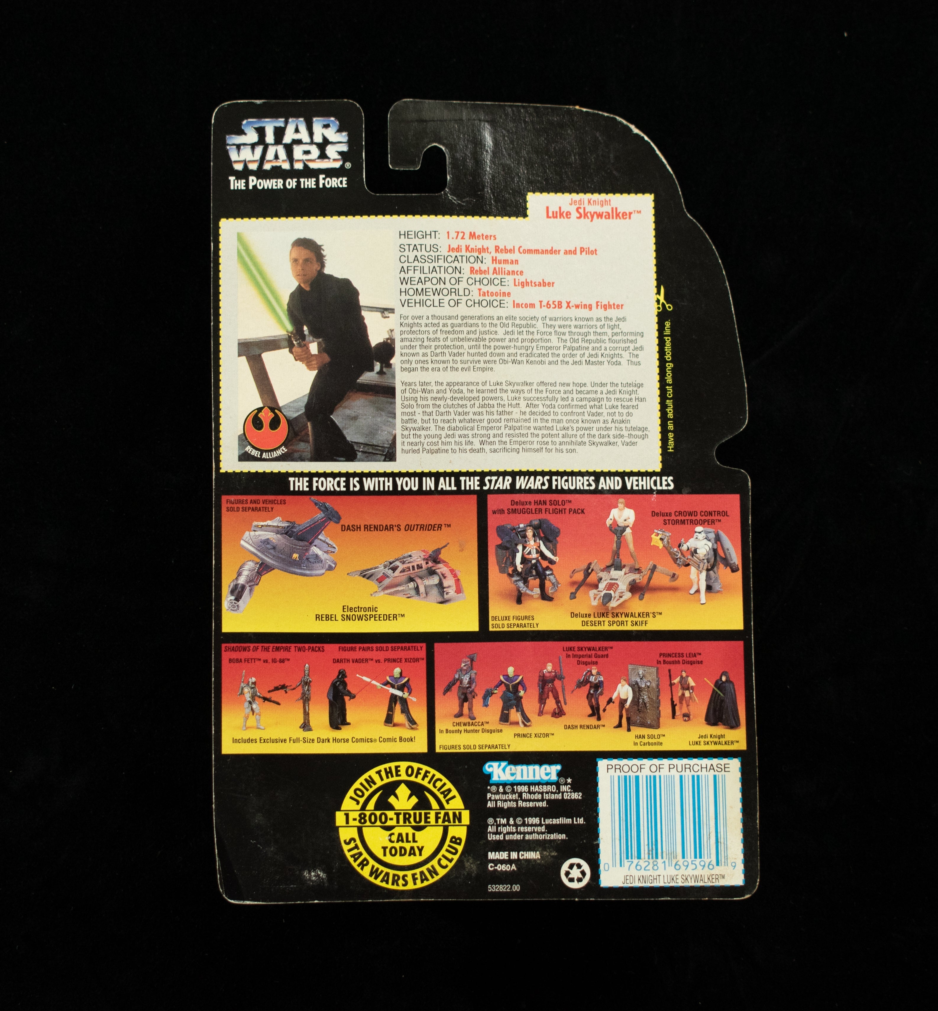 Star Wars Power Of the Force Orange Card Luke Skywalker Removable Cloak 1995 Ken