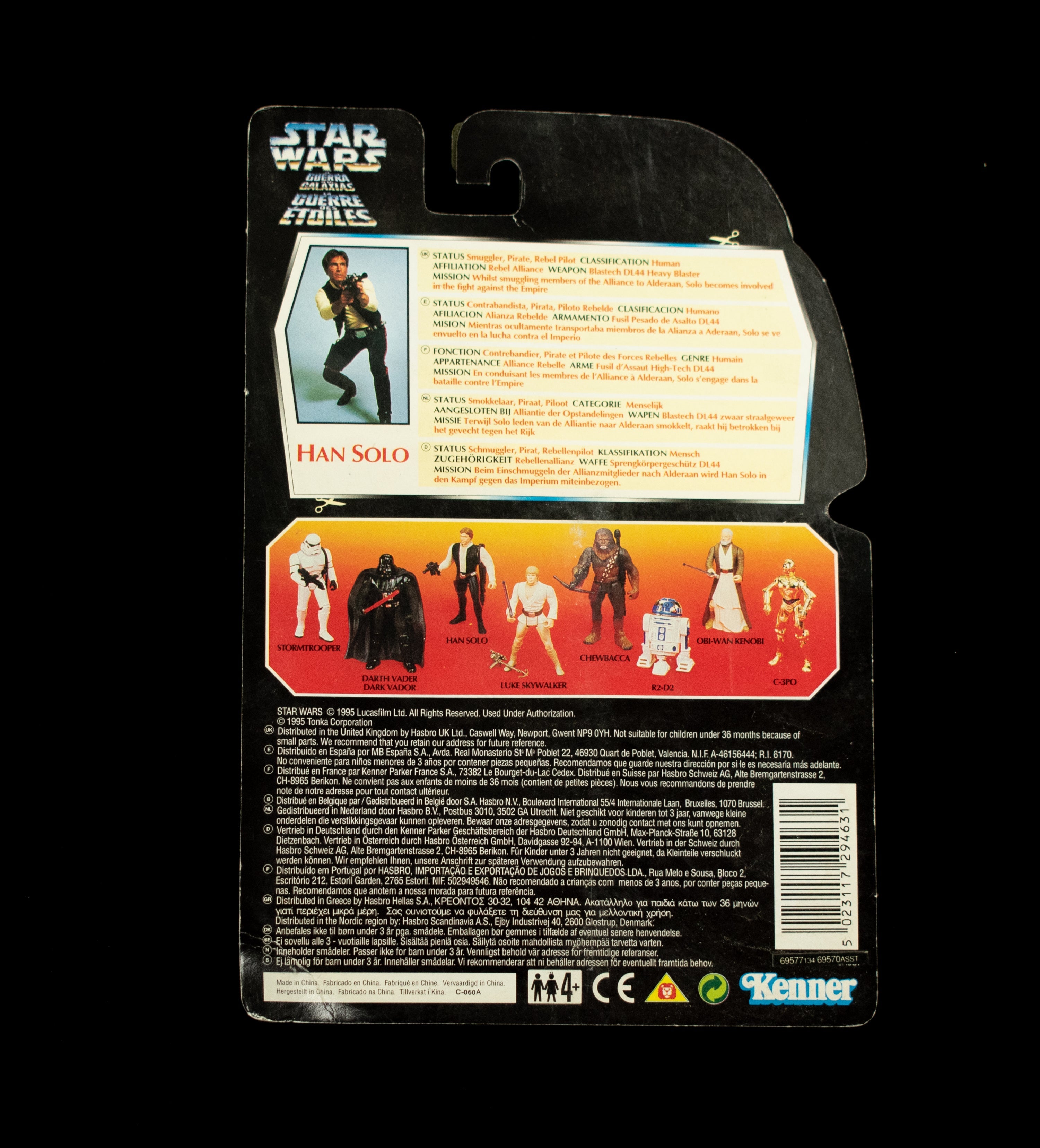 Star Wars Power Of the Force Orange Card Han Solo 1995 kenner Foreign release