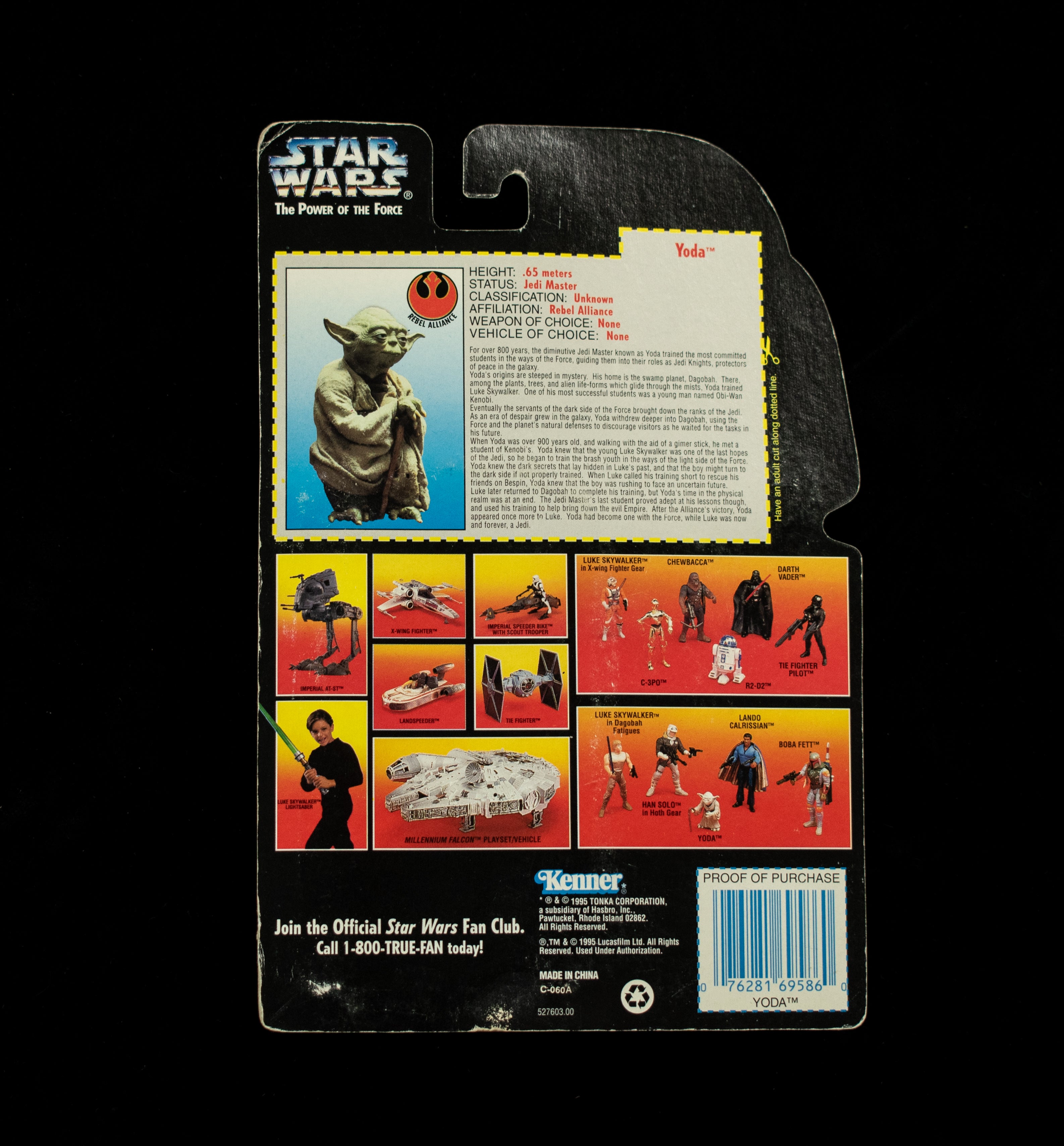 Yoda Jedi Trainer Back Pack Star Wars Power of the Force Kenner Orange Card