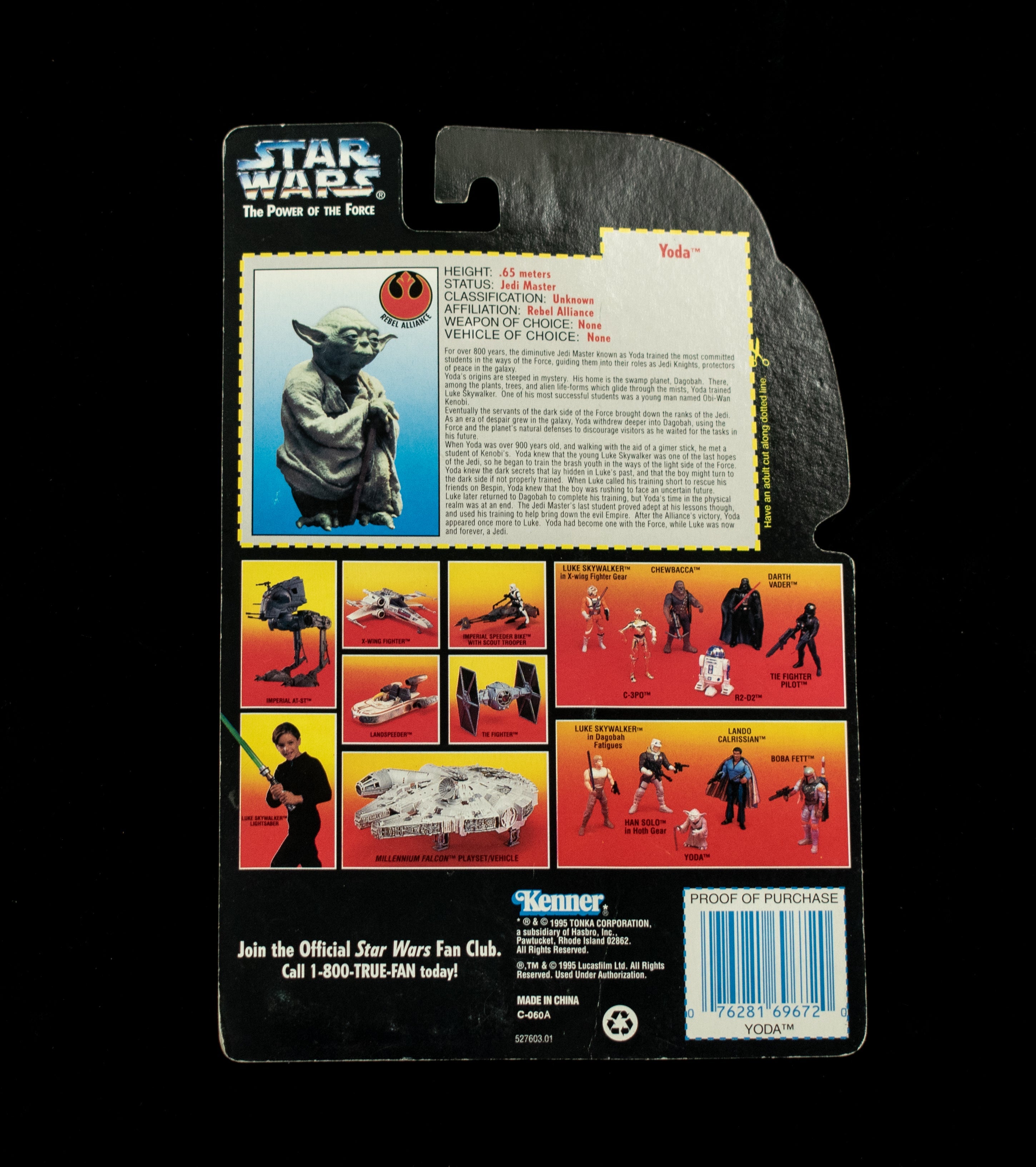 Yoda Jedi Trainer 1995 Star Wars Power of the Force Kenner Orange Card