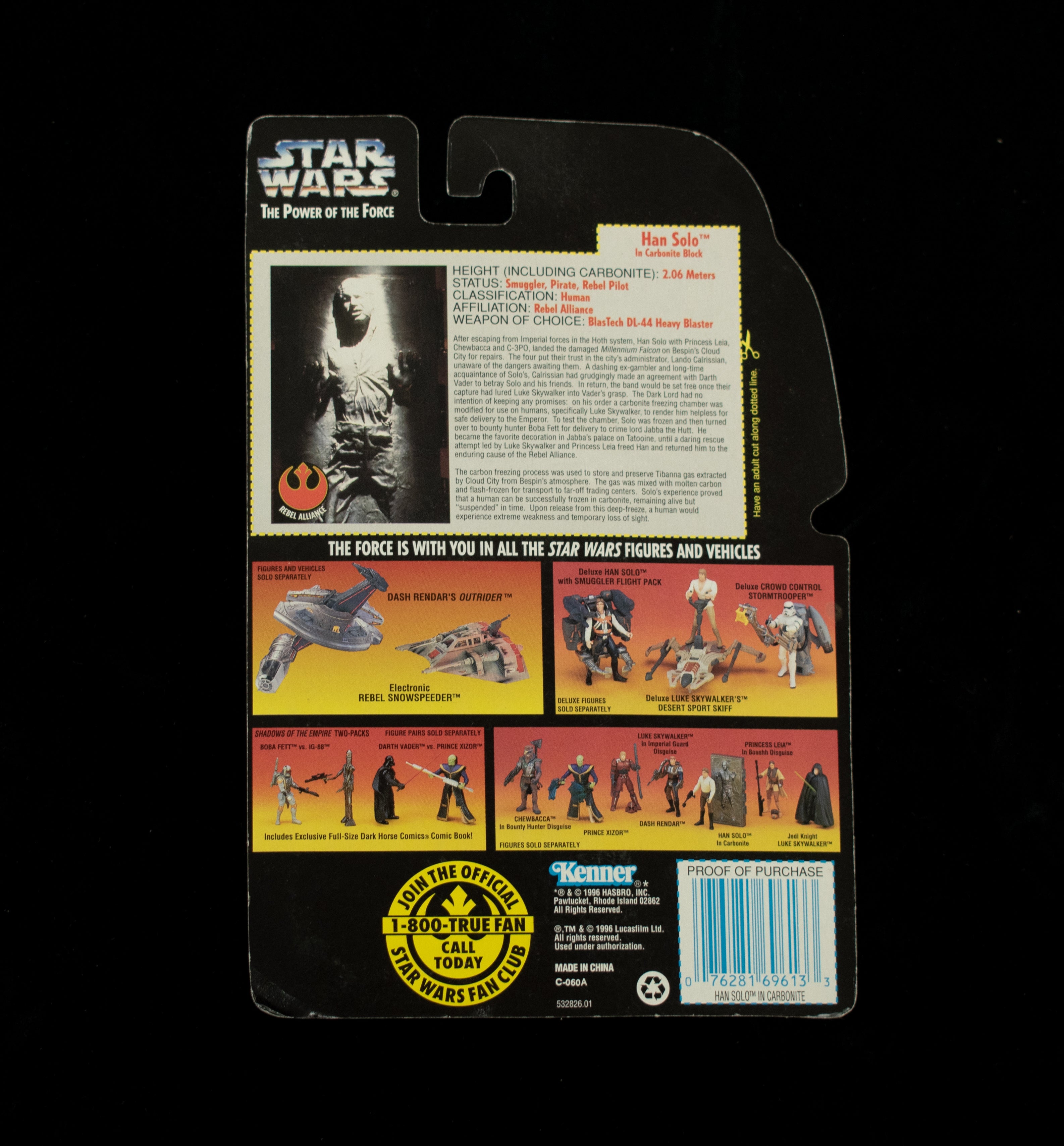 Star Wars Power of the Force Orange Card Han Solo In Carbonate