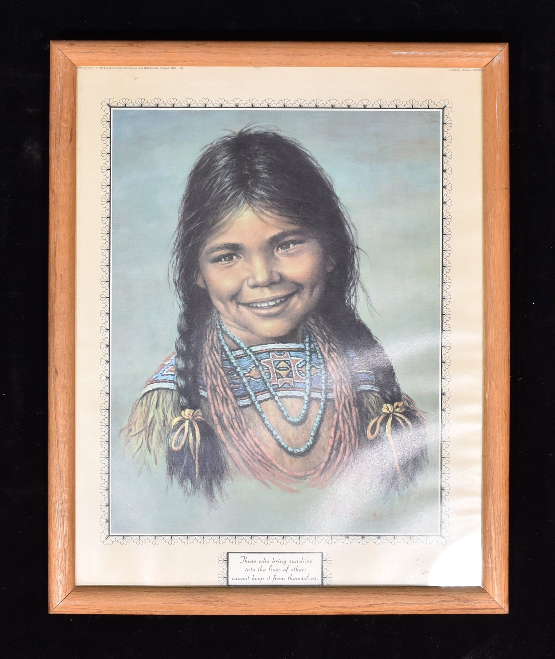 Native American Framed Art Bell Hampton 18 x 22 Native young Kid Vintage