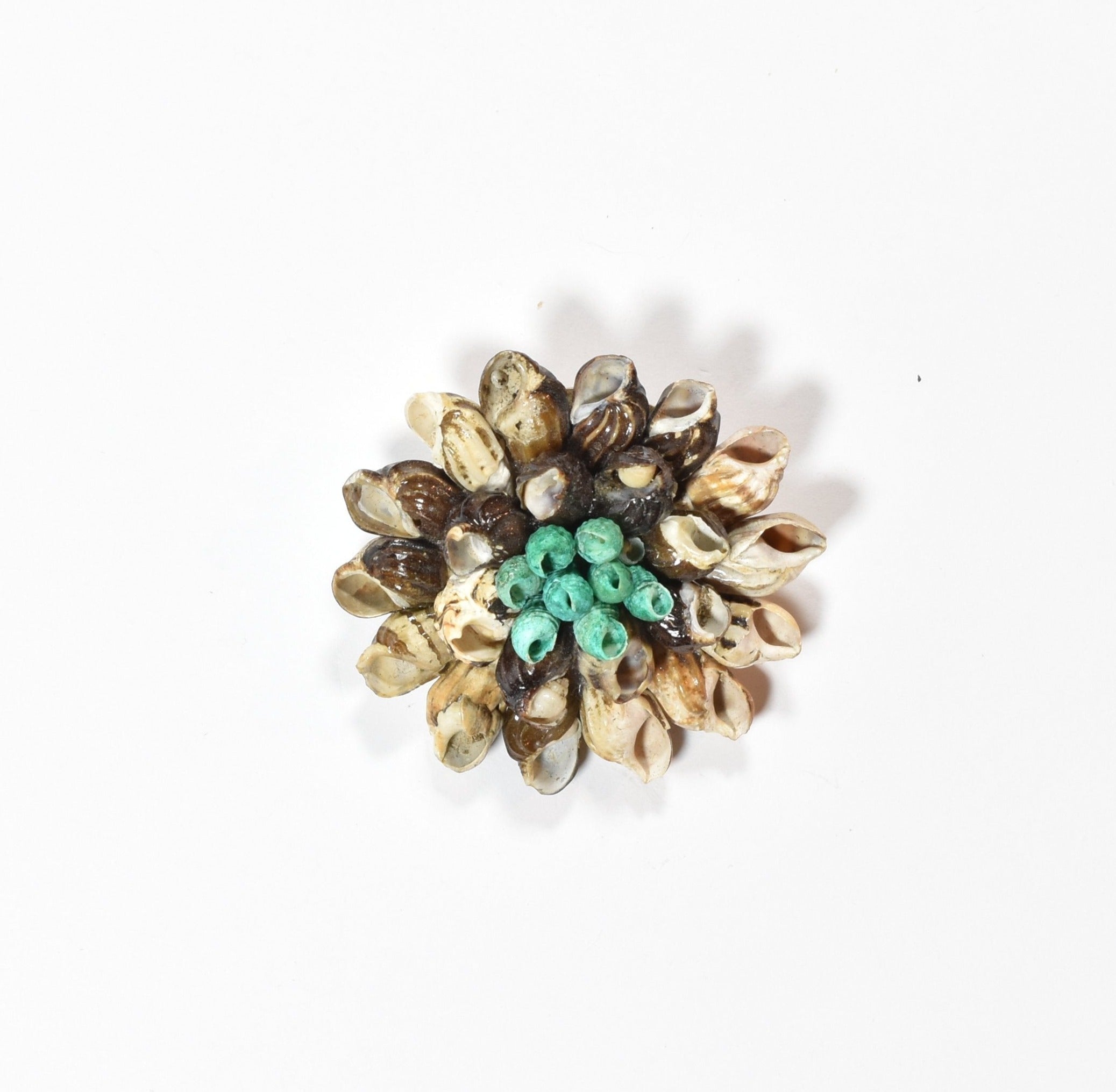 Collectible Vintage Pin Used Sea shell Green Hand made Pin