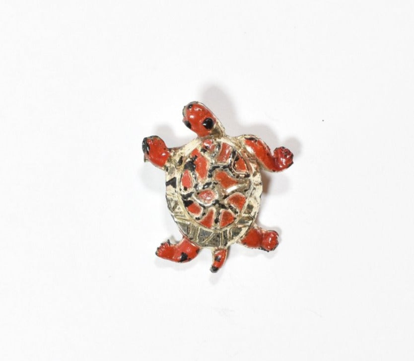 Collectible Vintage Pin Used Red and silver turtle Pin