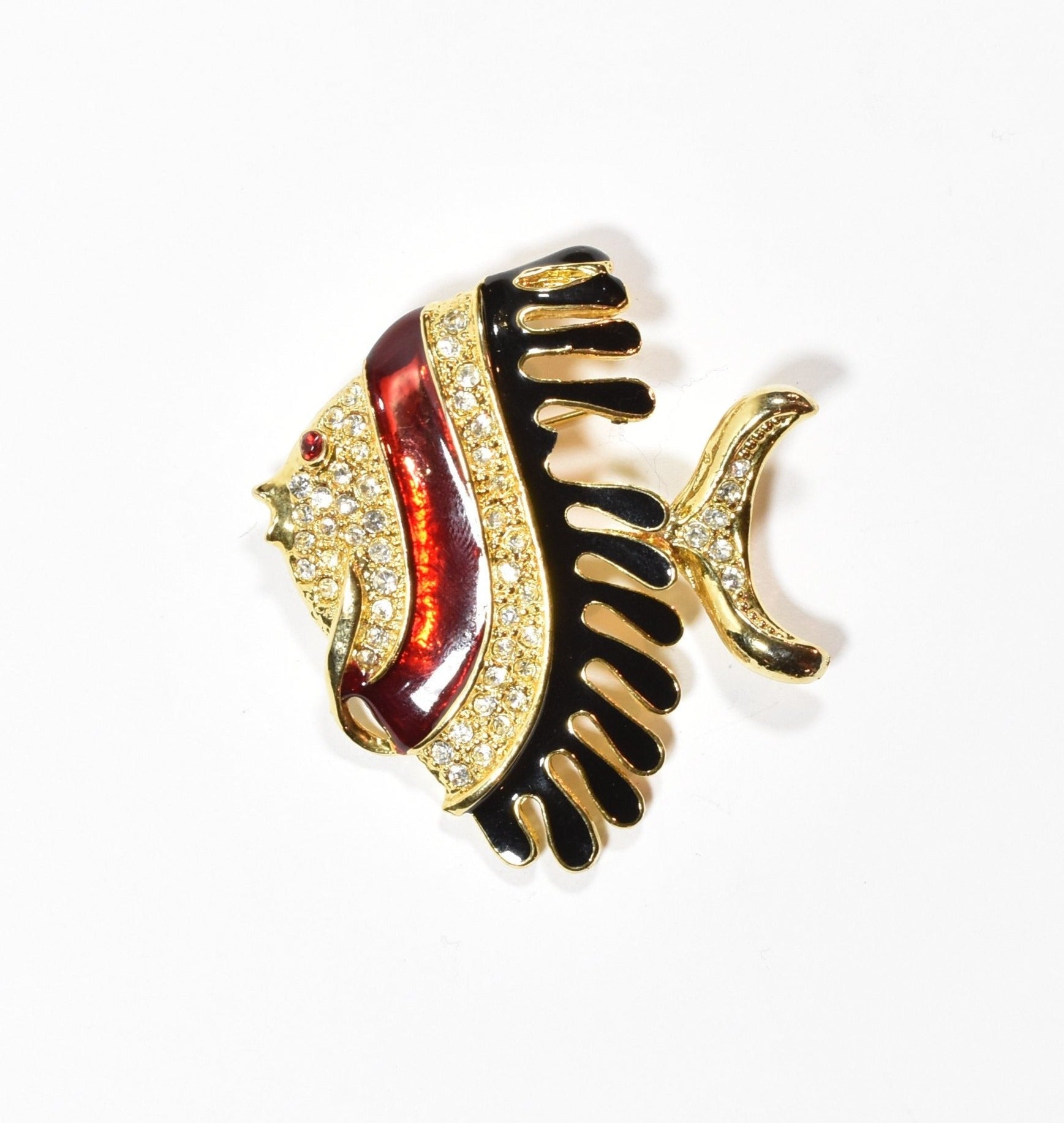 Brooch Pin Fish Gold and red BROKE Latch Used 2 inch