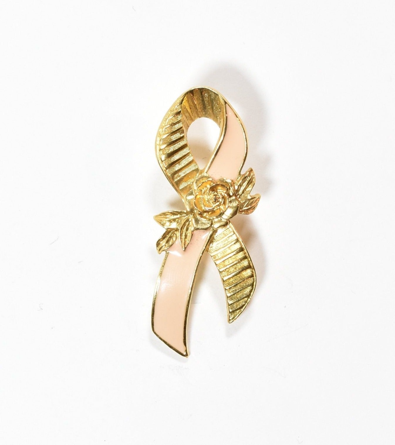 Breast cancer Ribbon pin Gold and pink used 2 inch