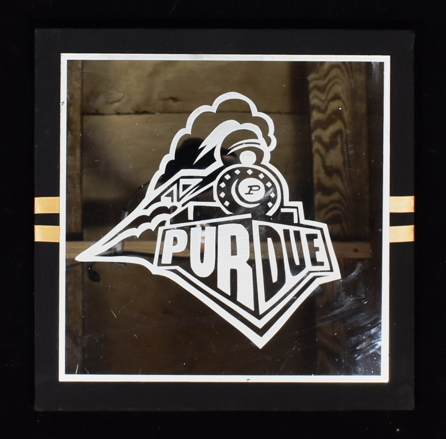 Purdue Mirror collectible framed black Etched mirror Art 14 x 14