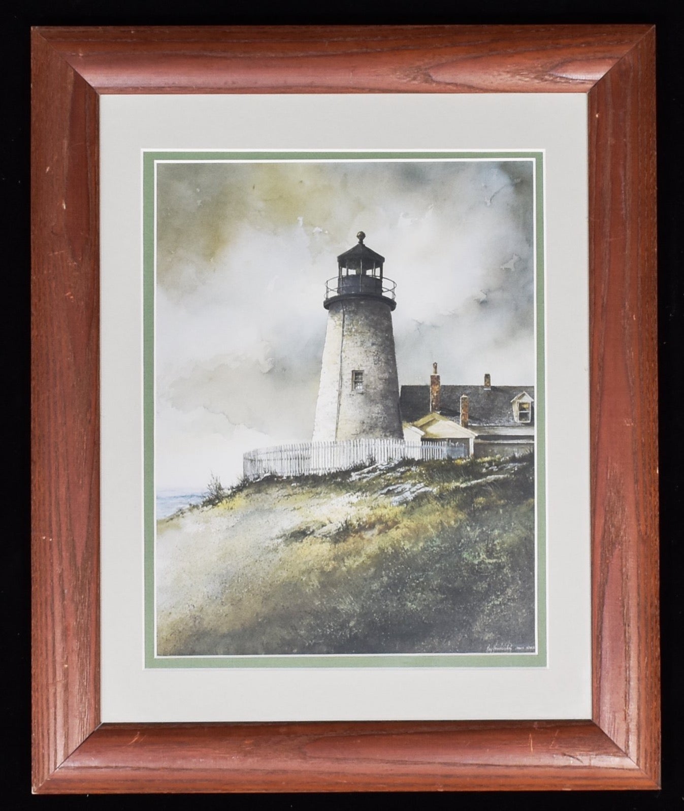 Lighthouse picture framed painting Ray Henderstoh  AWS. NWS 14 x 17