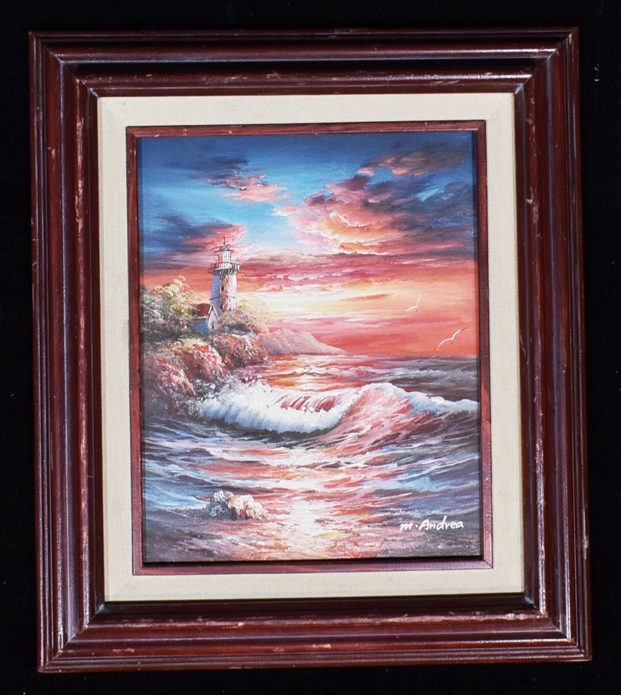 Light House painting M Andrea Framed Canvas 8 x 10 Hand Painted