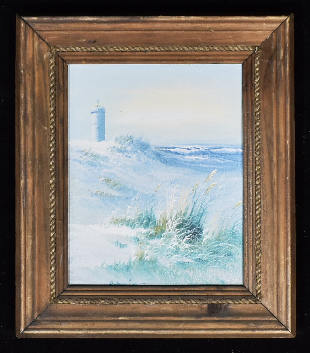 Light House art work Original Hand Painted Canvas piece Wood Work framed