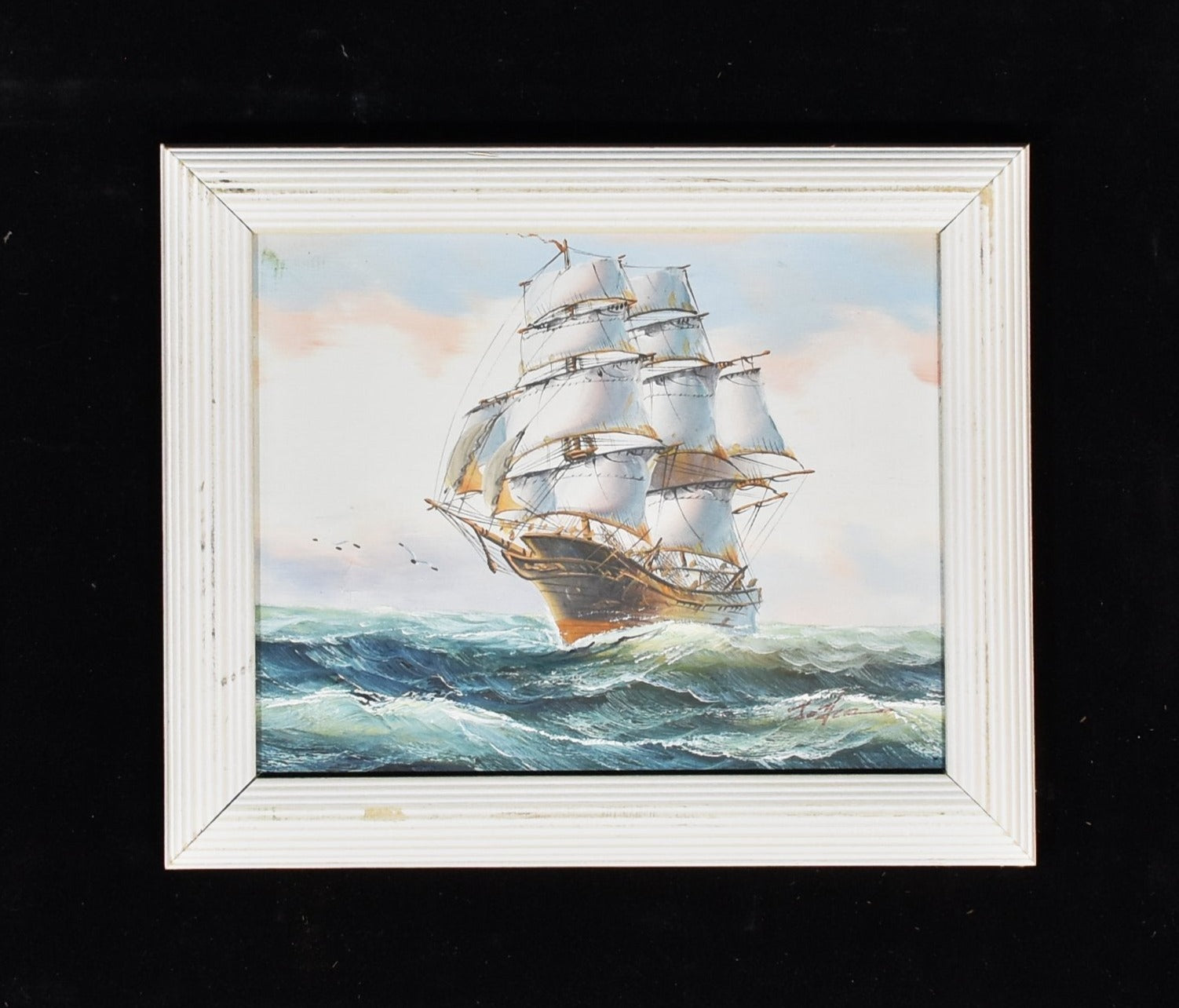 Victorian ship painting 10 x 12 Framed canvas Hand Painted