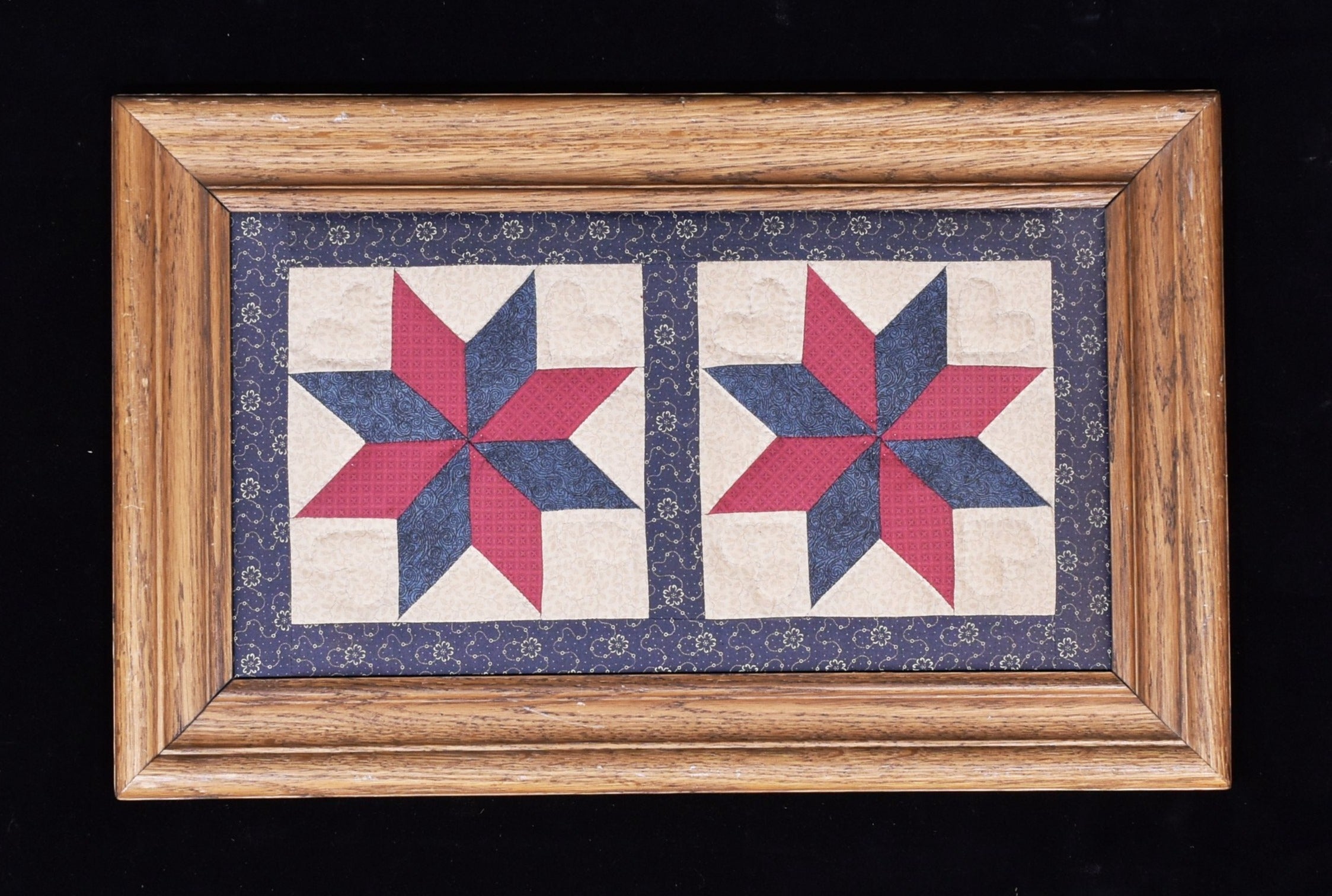 Framed quilt work hand made framed in wood 13 x 21 Inch