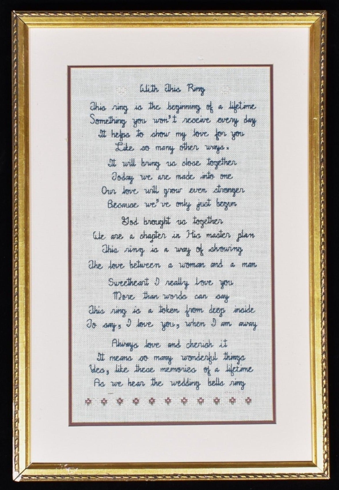 With this ring 12 x 18 Stitched cloth Framed Art Marriage Words of love