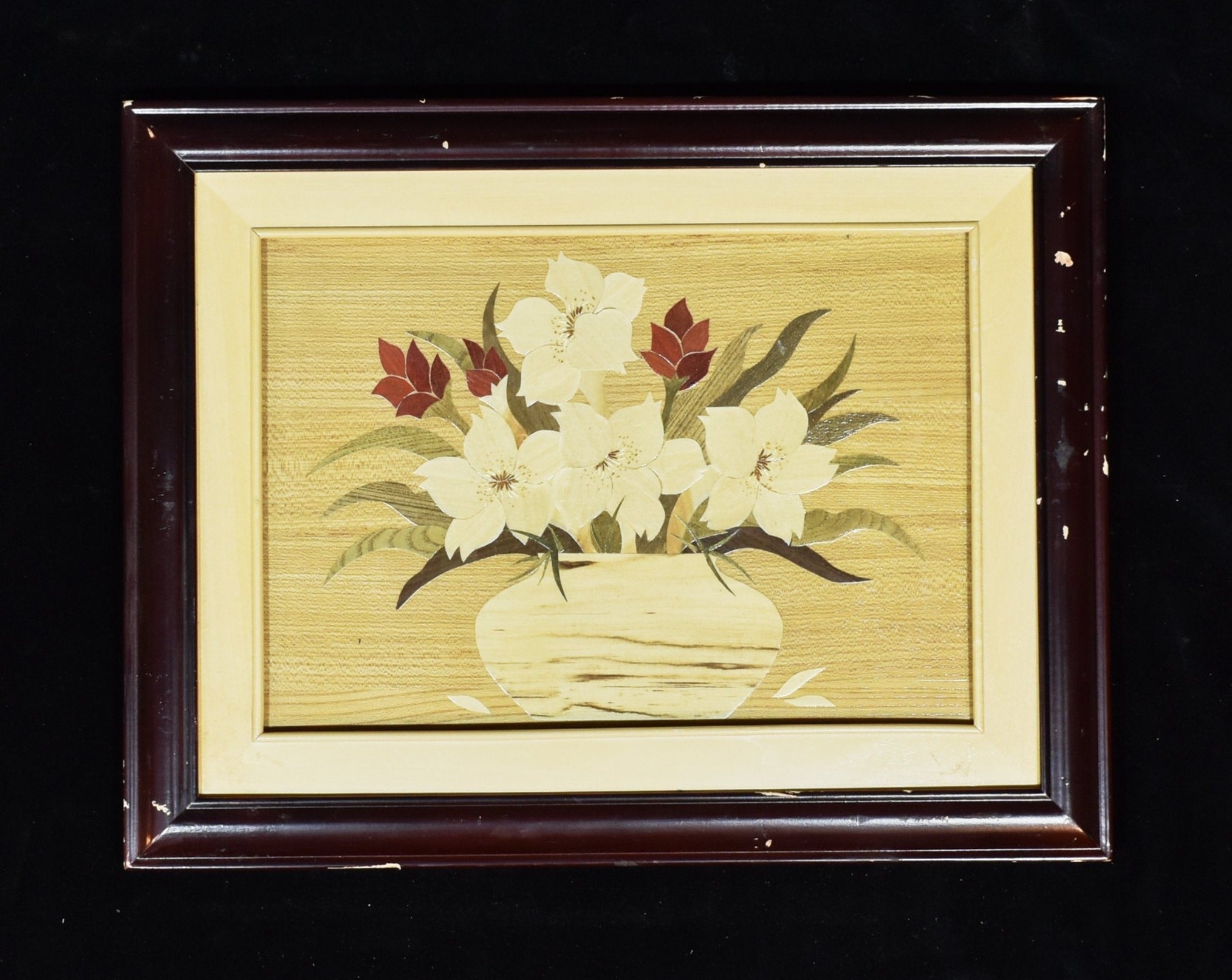 Wood Art Framed 14 x 18 Used Framed Flower pot Art