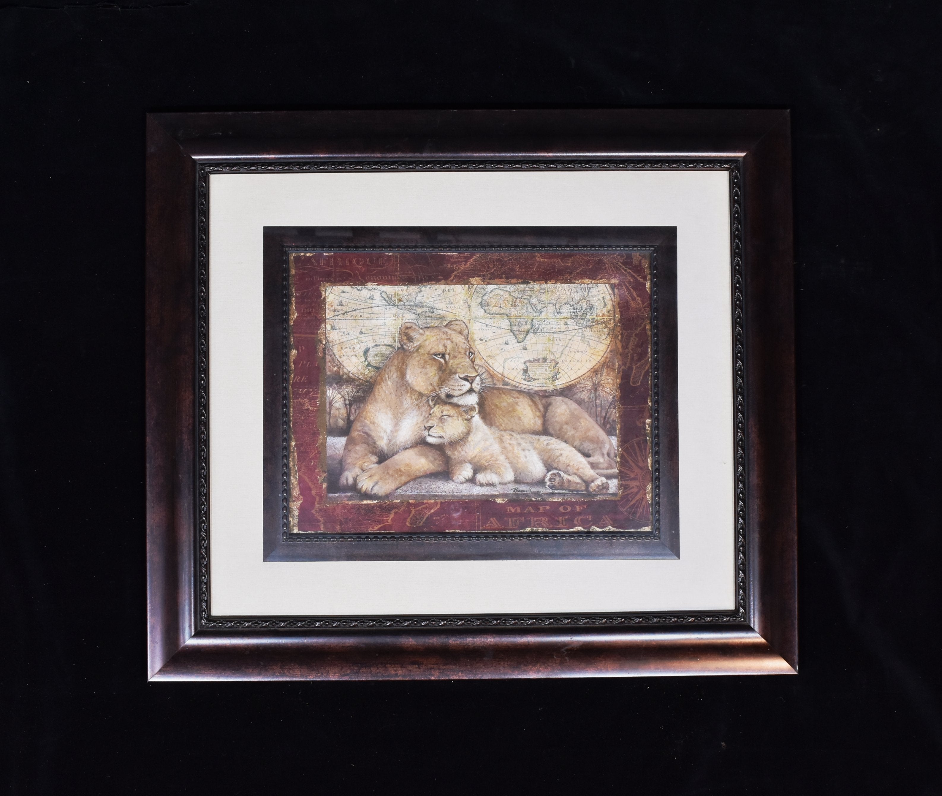 Framed Map of Africa Lion Ruane Ma