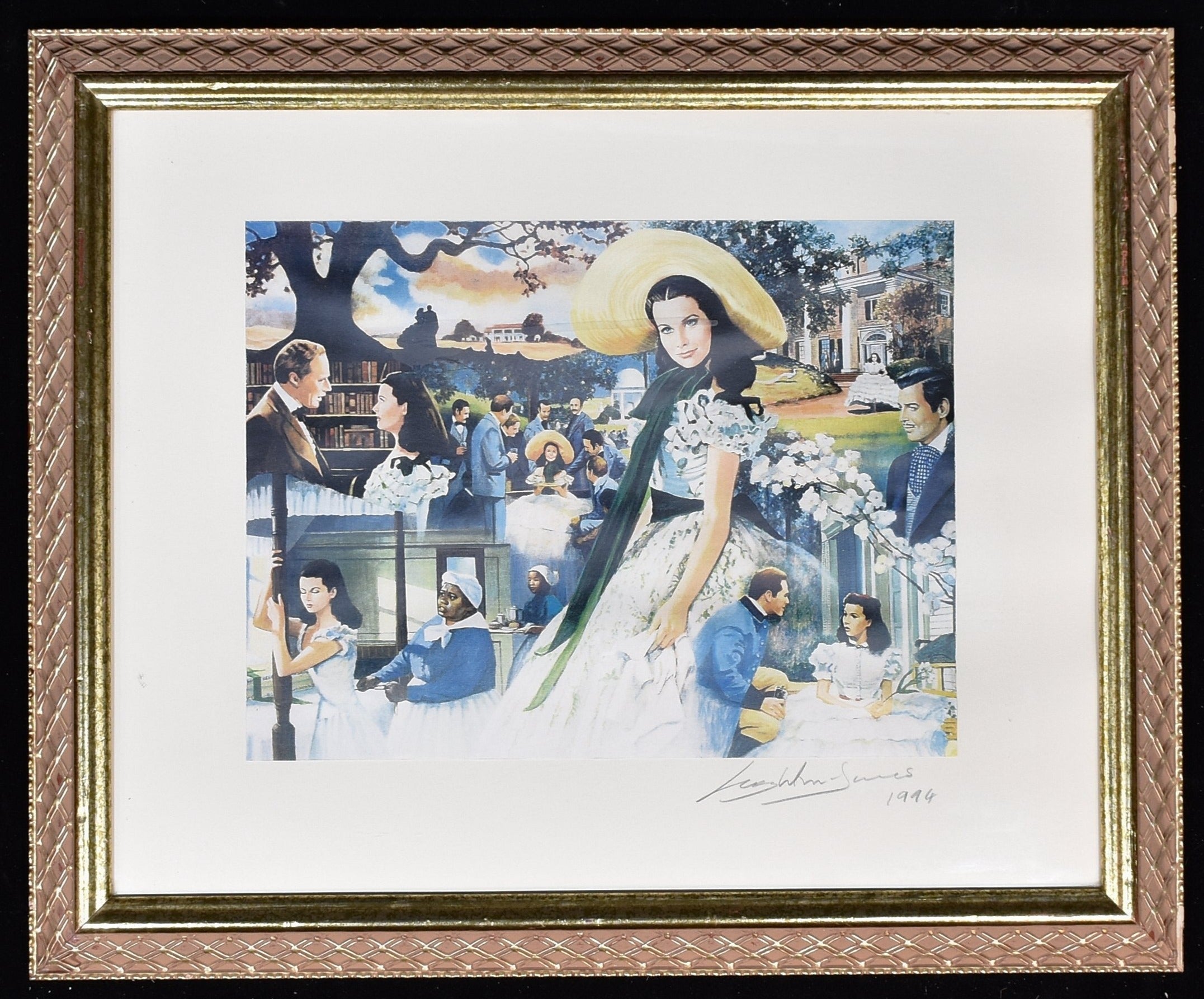 Gone With the Wind Fine Arts Hand Painted 19 x 23 Framed 1996 Signed