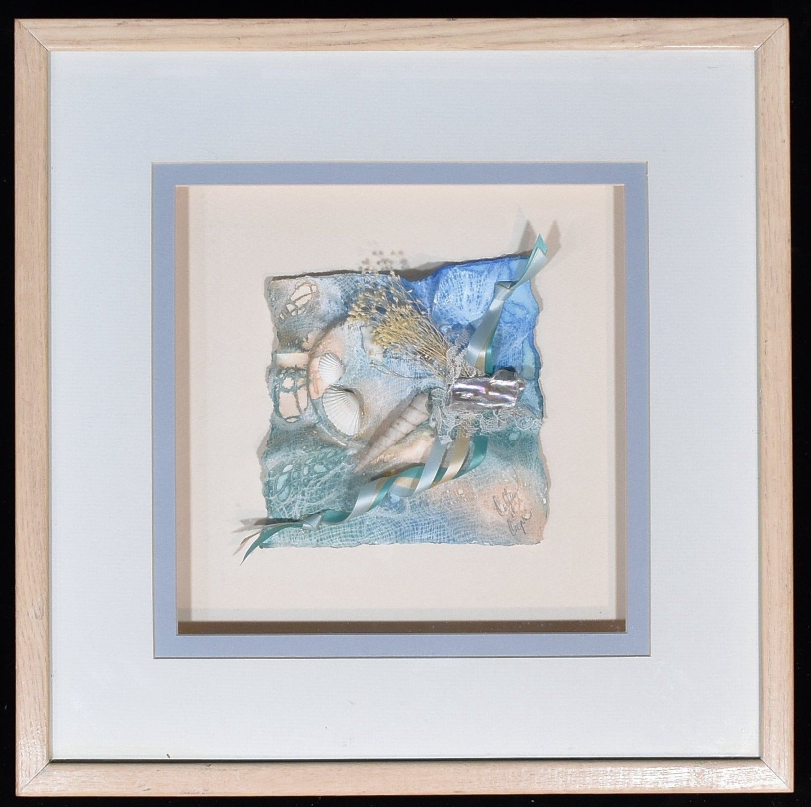 Framed Shadow Box Sea Shells Hand Made Art scene Beach 1999
