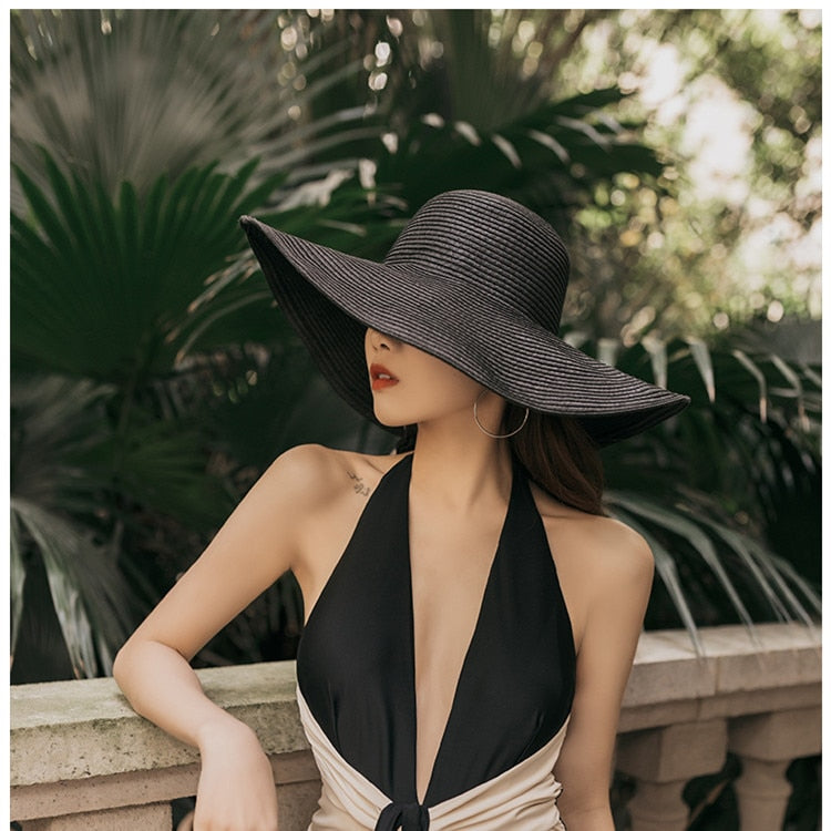 MAXSITI U Summer Big Eaves Solid Sun Protection Sun Hat Women Fashion Dome Holiday Beach Hat Foldable Straw Hat Ladies  Caps