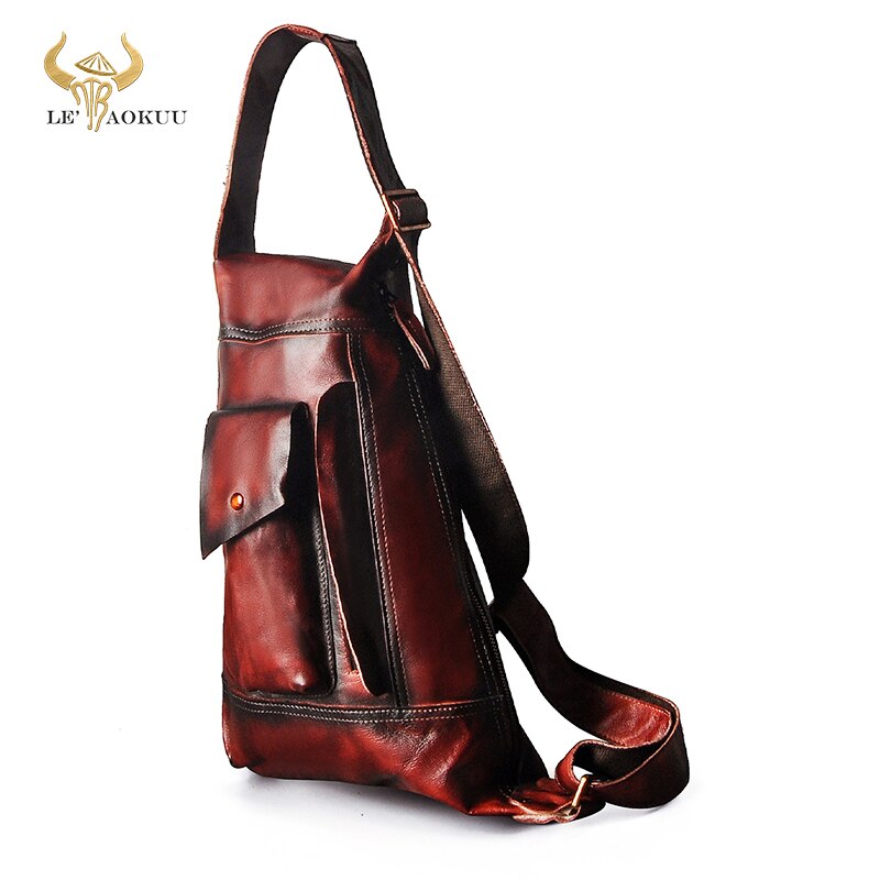 2020 New Men Quality Real Leather Casual Fashion Chest Sling Bag 9" Tablet Design Travel One Shoulder Cross-body Bag Male 2329
