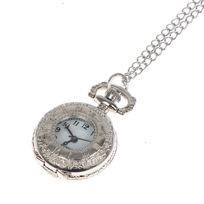 Pocket Watch Necklace Pendant Vintage Simple Style Steampunk Beige Dial Roman # 1 Inch