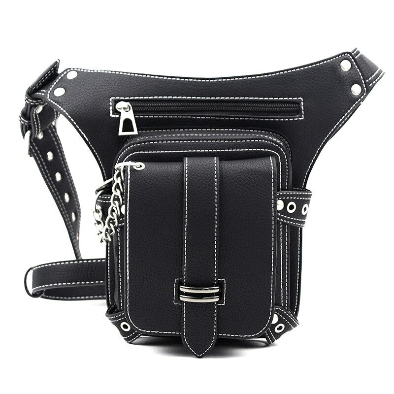 Ladies Pockets Punk Waistbag Messenger Bag Retro Mujer Women Hiking Waist Bag Male High Quality Leather Travel Leg Crossbody Bag