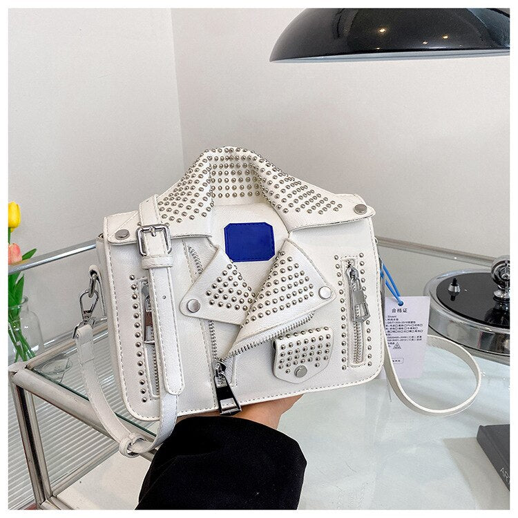 New European Brand Designer Bags Chain Motorcycle Women Clothing Shoulder Messenger Bag Women Rivet Jacket Flaps Leather Handbag