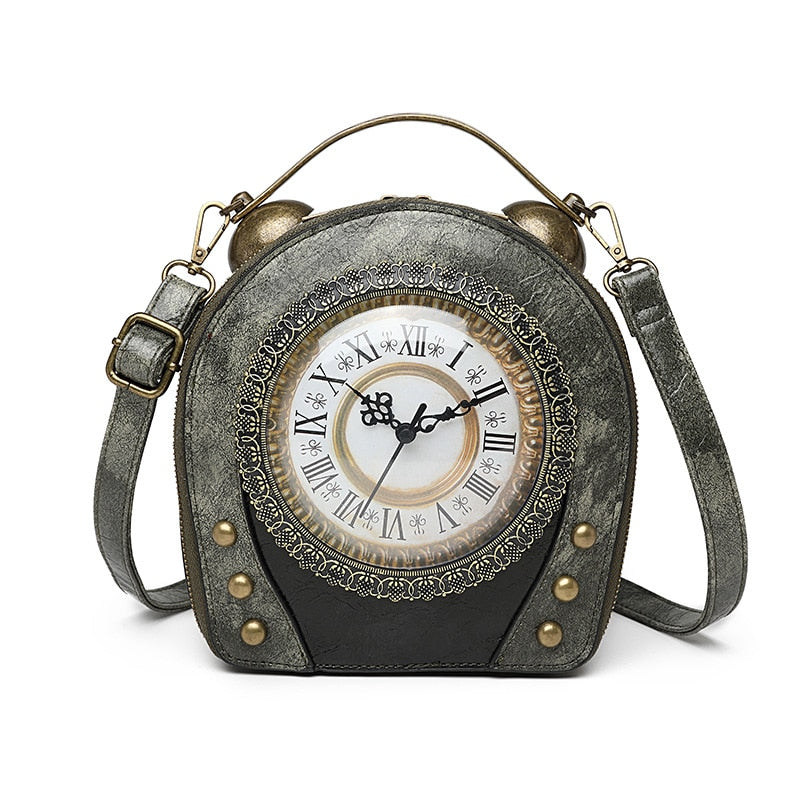 Personalized Fun Fashion Real Clock Shape Leather Bag Circular Ladies Handbag Chain Purse Shoulder Bag Crossbody Messenger Bolsa