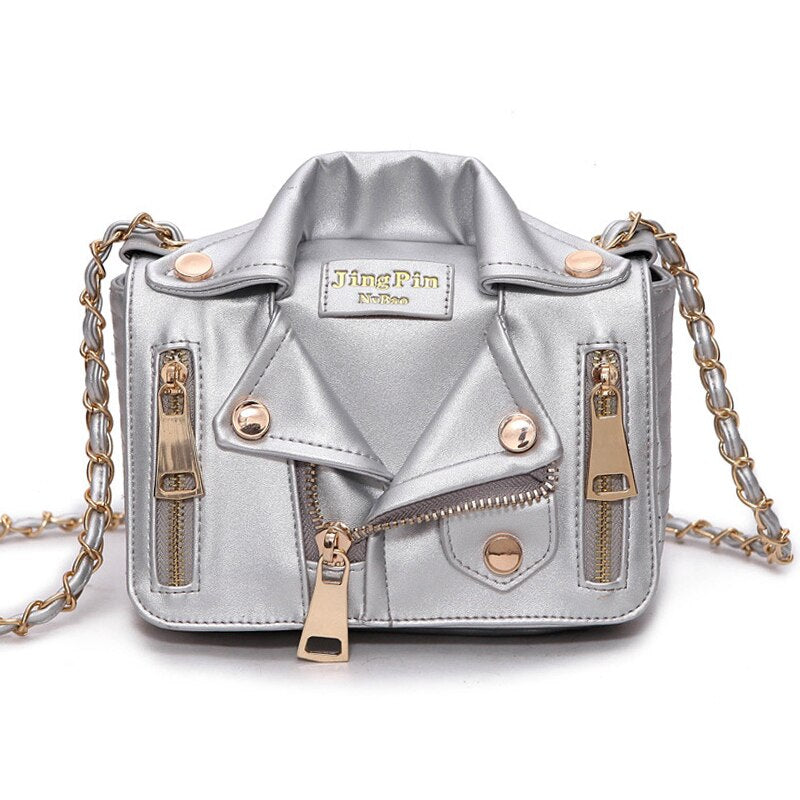 New European Brand Designer Bags Chain Motorcycle Women Clothing Shoulder Messenger Bag Women Rivet Jacket Flaps Leather Handbag