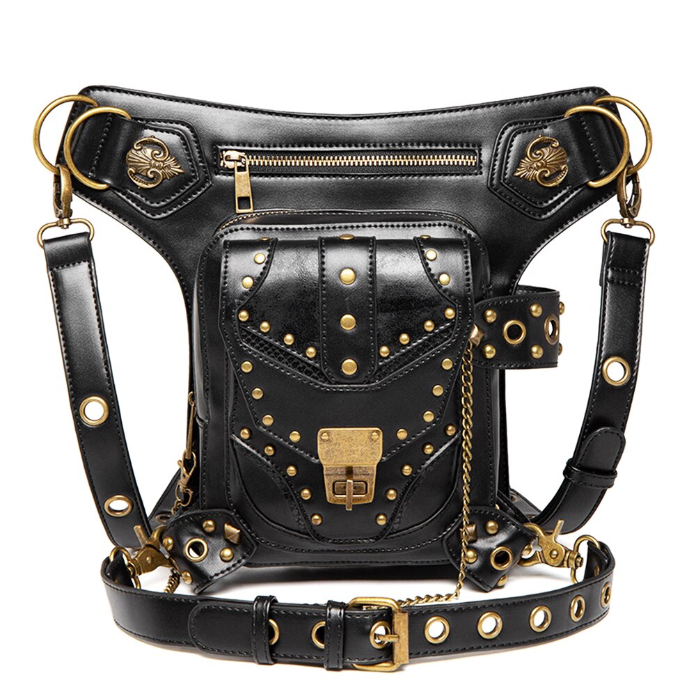Steampunk Bags Gothic Waist Bags Packs Retro Rock Leather Women Fashion Men Hip