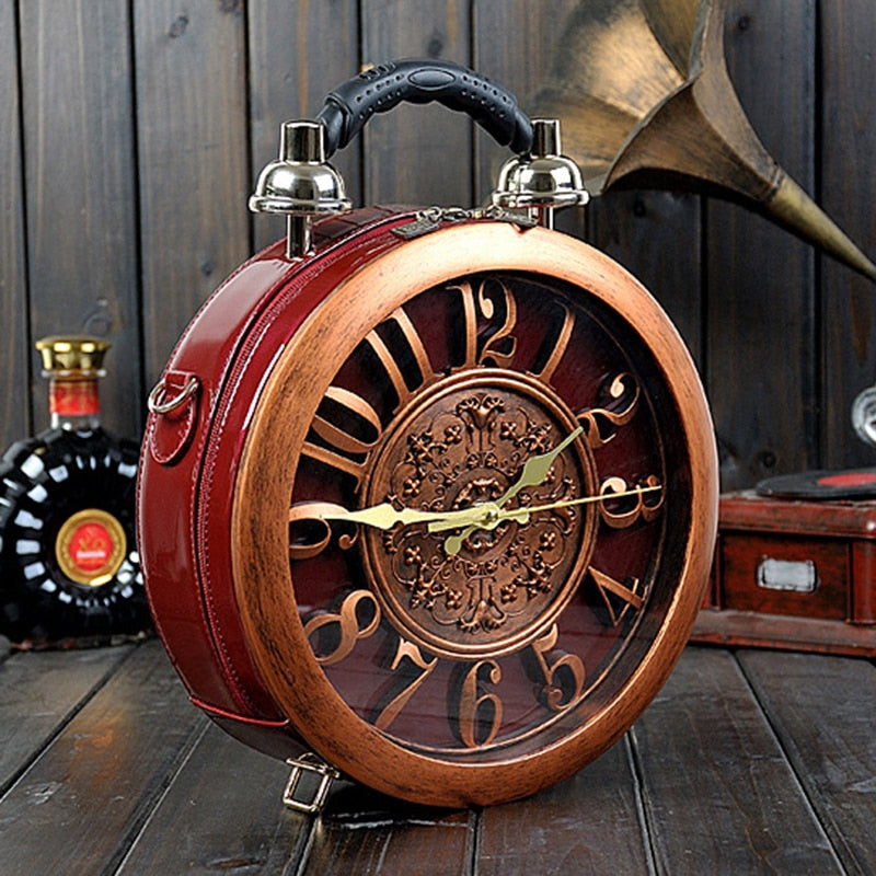 Retro Real Clock Movement Women Bags Leather Patchwork Embroidery Handbags Girls Shoulder Bags Cross Body Messenger Bag Handmade
