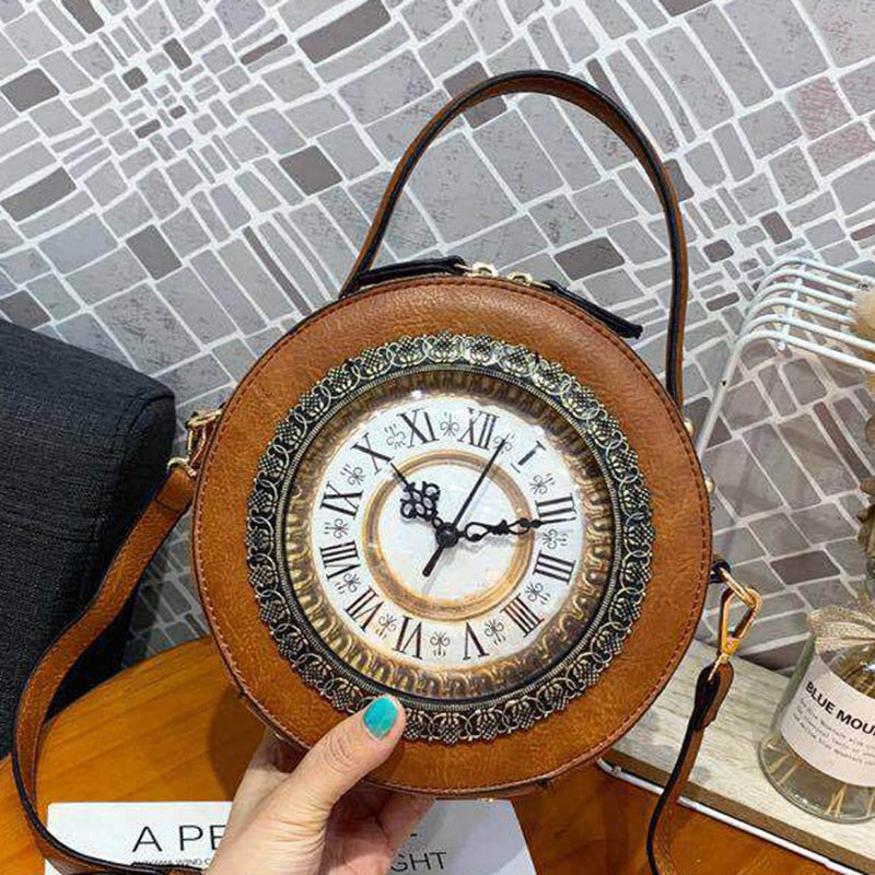 2022 New Retro Box Messenger Bag For Women Walking Clock Package Creative Clock