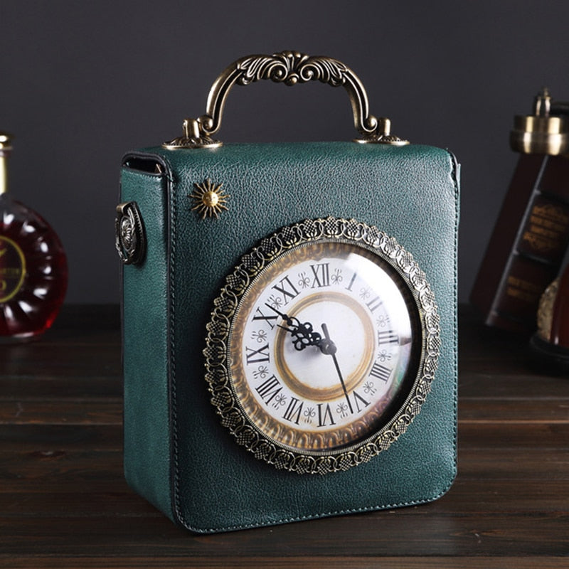 2022 New Retro Box Messenger Bag For Women Walking Clock Package Creative Clock
