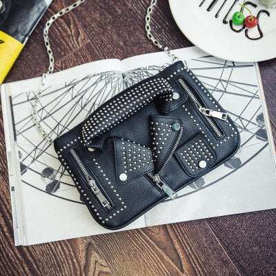 New Rivet Designer Bag For Women Jacket Shape Chain Motorcycle Bags Hip Hop Clothing Shoulder Flaps Ladies Leather Messenger Bag