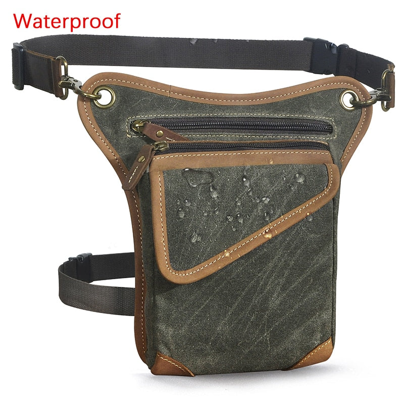 Real Leather Men Multifunction Design Casual Sling Shoulder Messenger Bag Fashion Travel Waist Belt Pack Drop Leg Bag 211-3-g