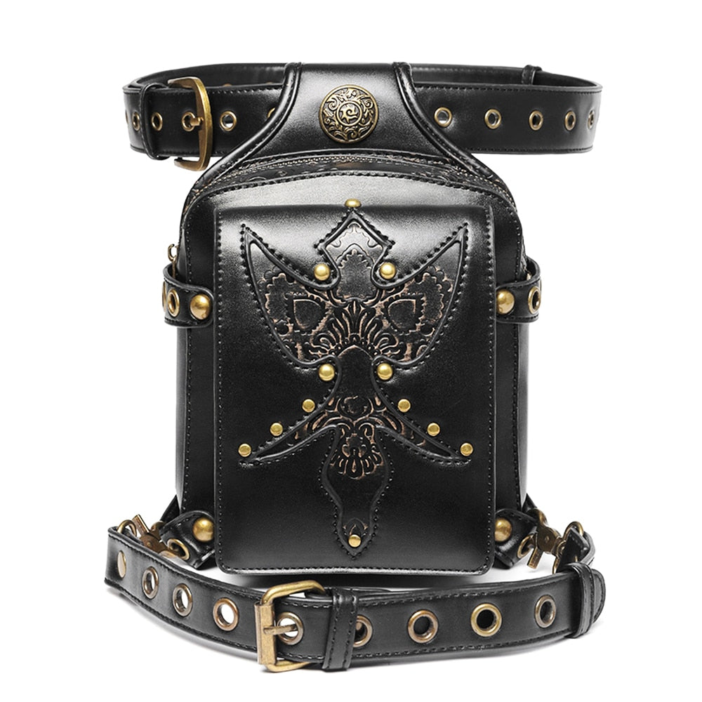 New Tassel Steampunk Waistbag for Women Punk Motorcycle Leg Bag Lady Black Retro Clothing Accessories Waist Bag Rivet Fanny Pack