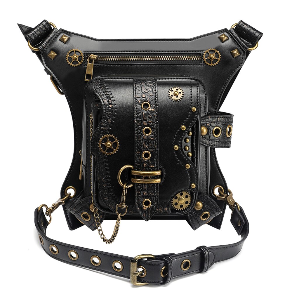 New Punk Rock Motorcycle Waistbag For Women Steampunk Motor Biker Chain Leg Bag
