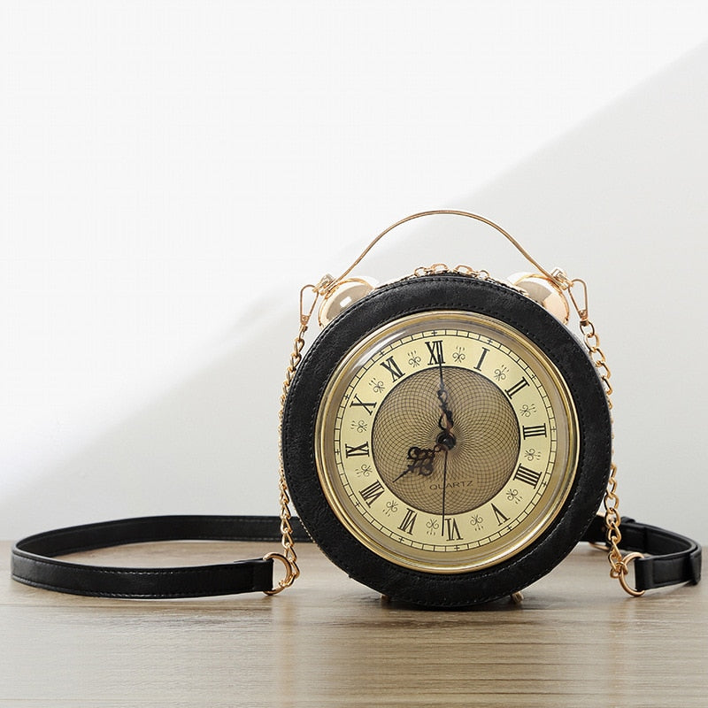 2022 New Retro Box Messenger Bag For Women Walking Clock Package Creative Clock