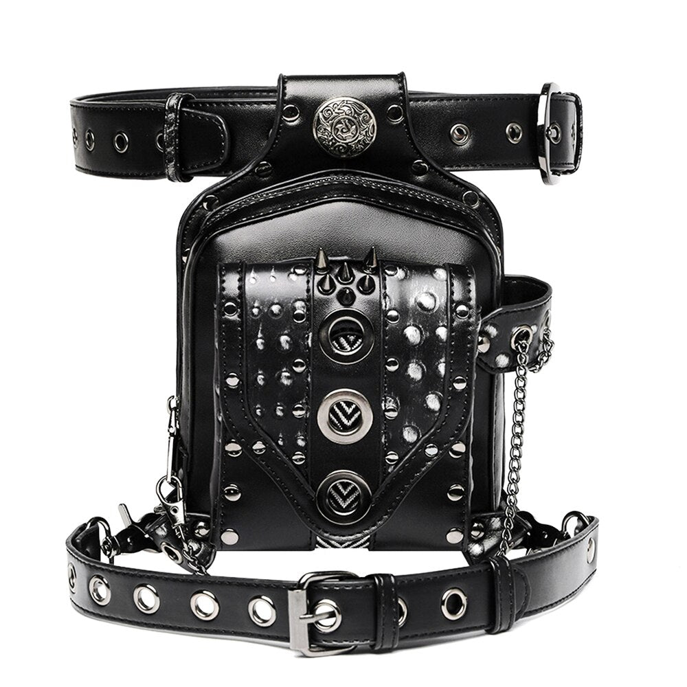Ladies Pockets Punk Waistbag Messenger Bag Retro Mujer Women Hiking Waist Bag Male High Quality Leather Travel Leg Crossbody Bag
