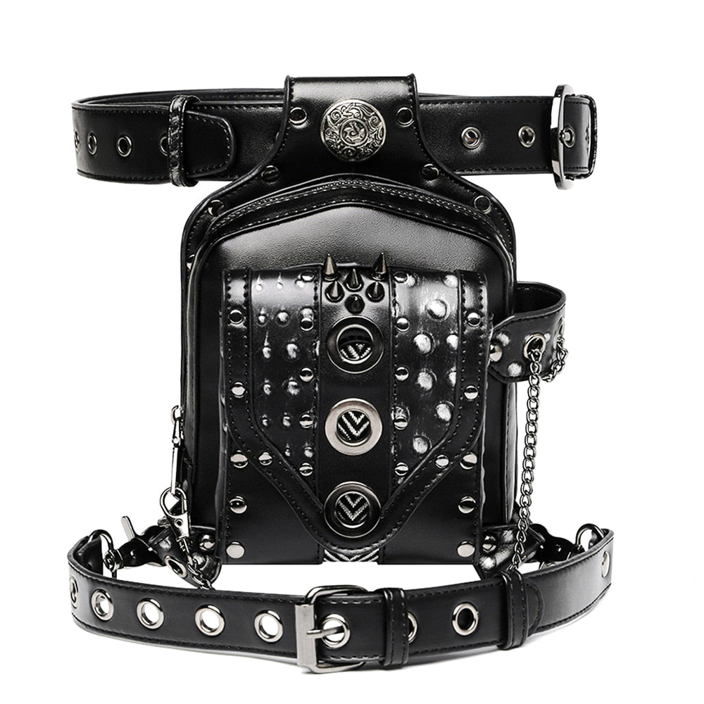 New Tassel Steampunk Waistbag for Women Punk Motorcycle Leg Bag Lady Black Retro Clothing Accessories Waist Bag Rivet Fanny Pack
