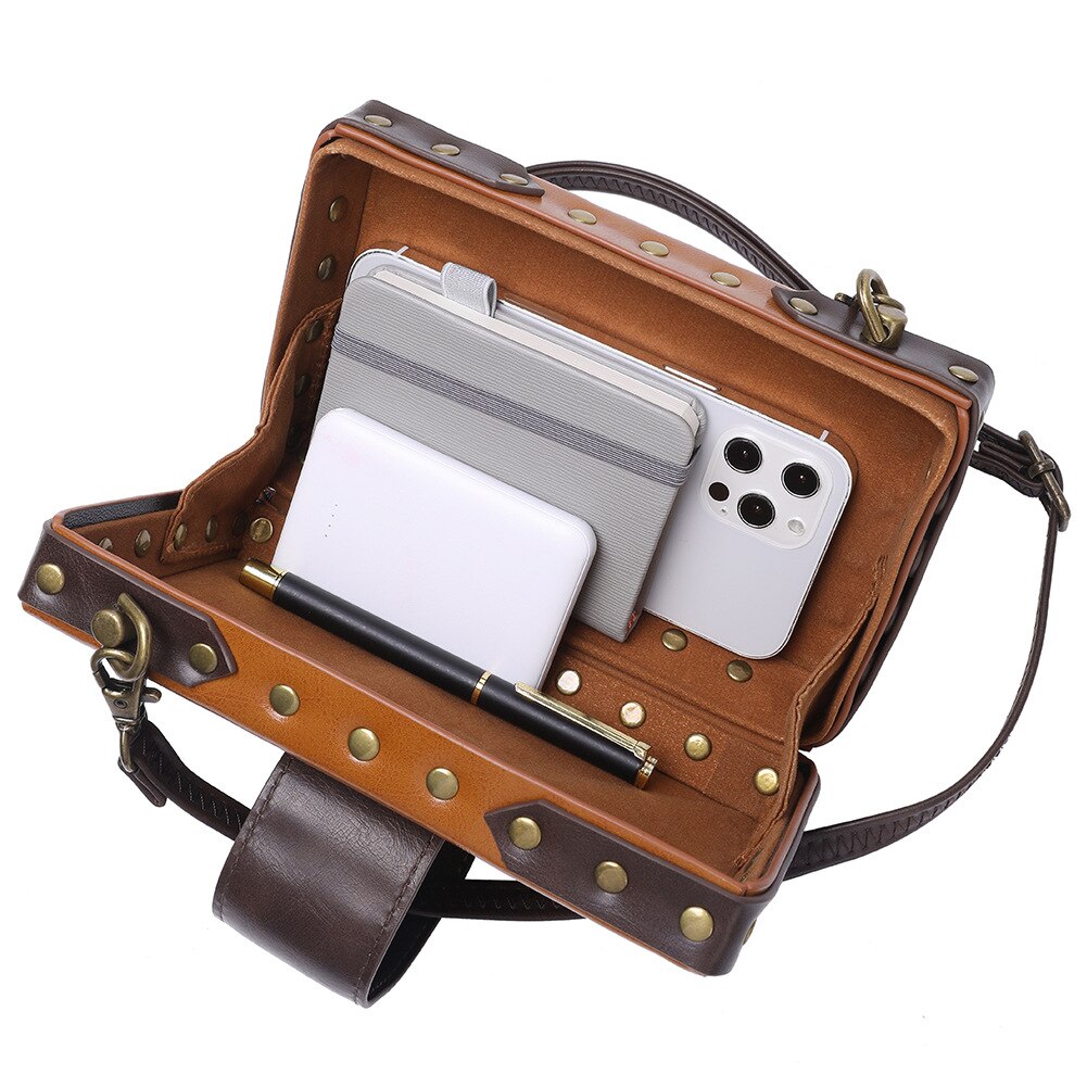 Punk Vintage Gothic Shoulder Bag Women's Purses And Handbag Girls Brown Retro Crossbody Bag 2022 Chain Rivet Flaps High Quality