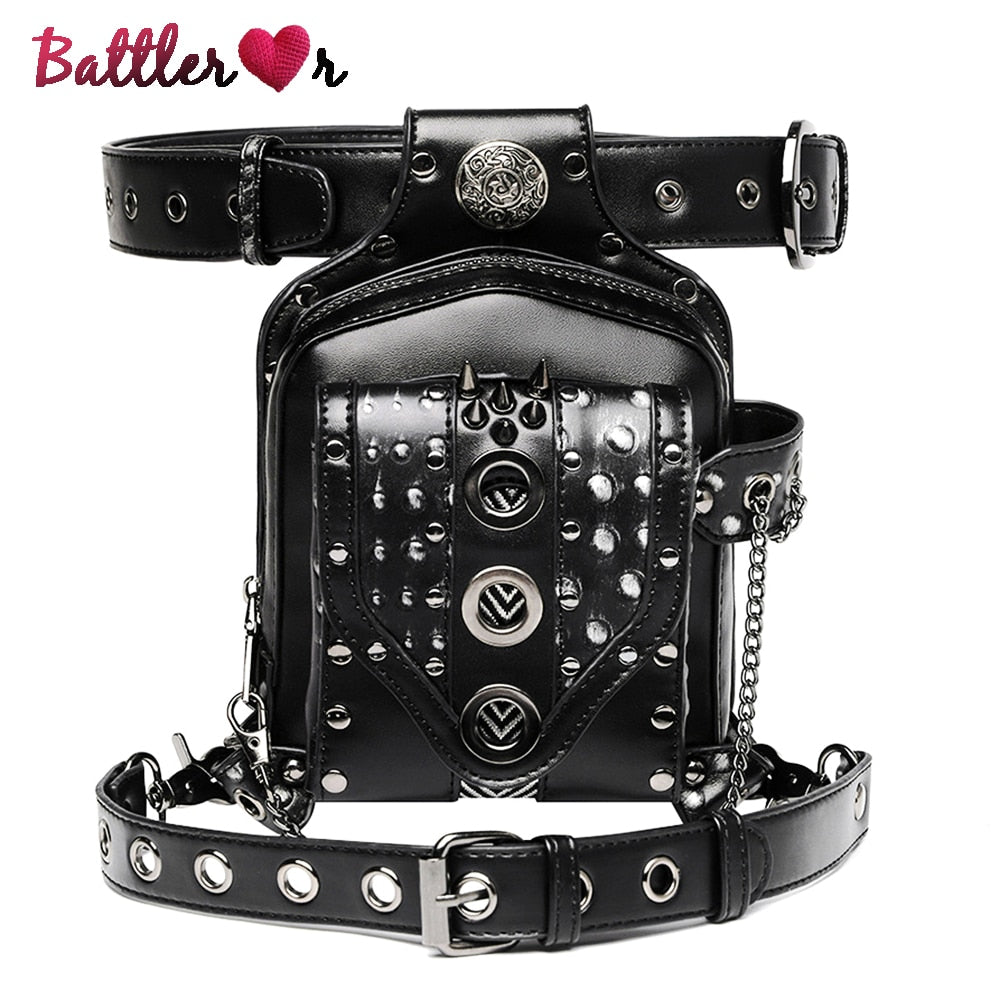 Hollow Out Lady Pockets Waistbag Women Messenger Bag Unisex Punk Hiking Waist Bag Men High Quality Skeleton Rivet Travel Leg Bag